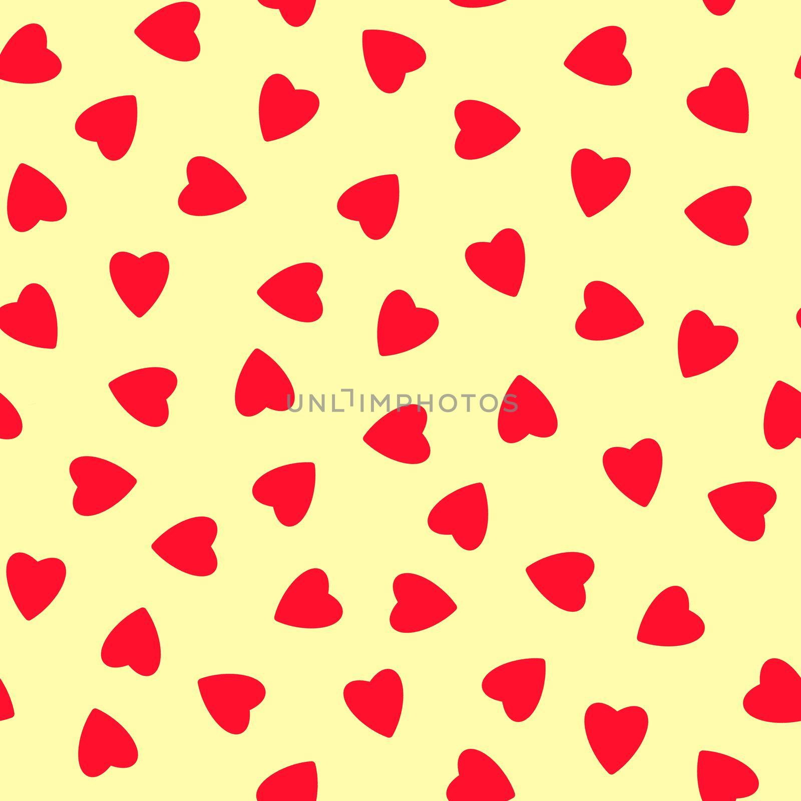 Simple hearts seamless pattern,endless chaotic texture made of tiny heart silhouettes.Valentines,mothers day background.Great for Easter,wedding,scrapbook,gift wrapping paper,textiles.Red on Ivory
