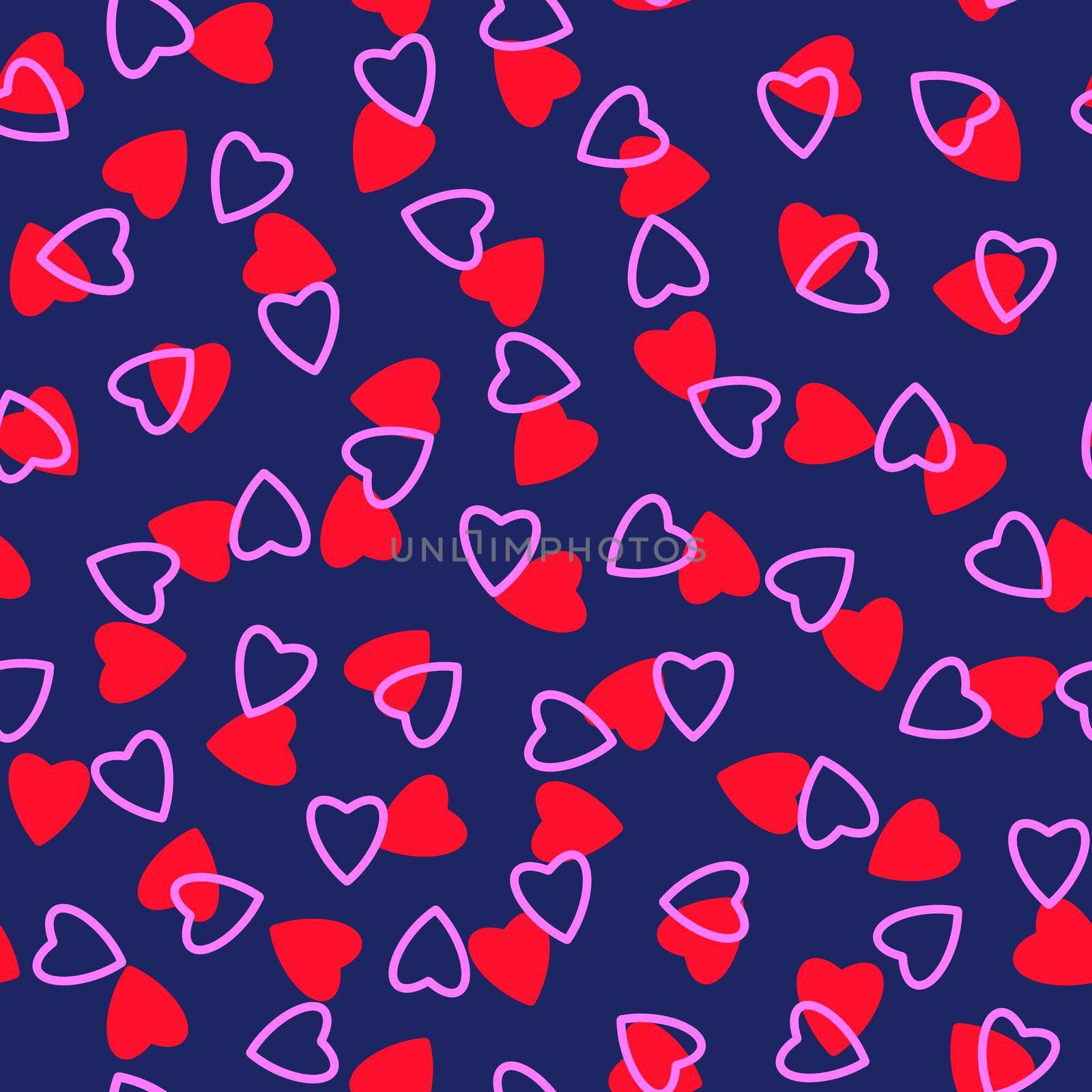 Simple hearts seamless pattern,endless chaotic texture made of tiny heart silhouettes.Valentines,mothers day background.Great for Easter,wedding,scrapbook,gift wrapping paper,textiles.Red,lilac,blue by Angelsmoon