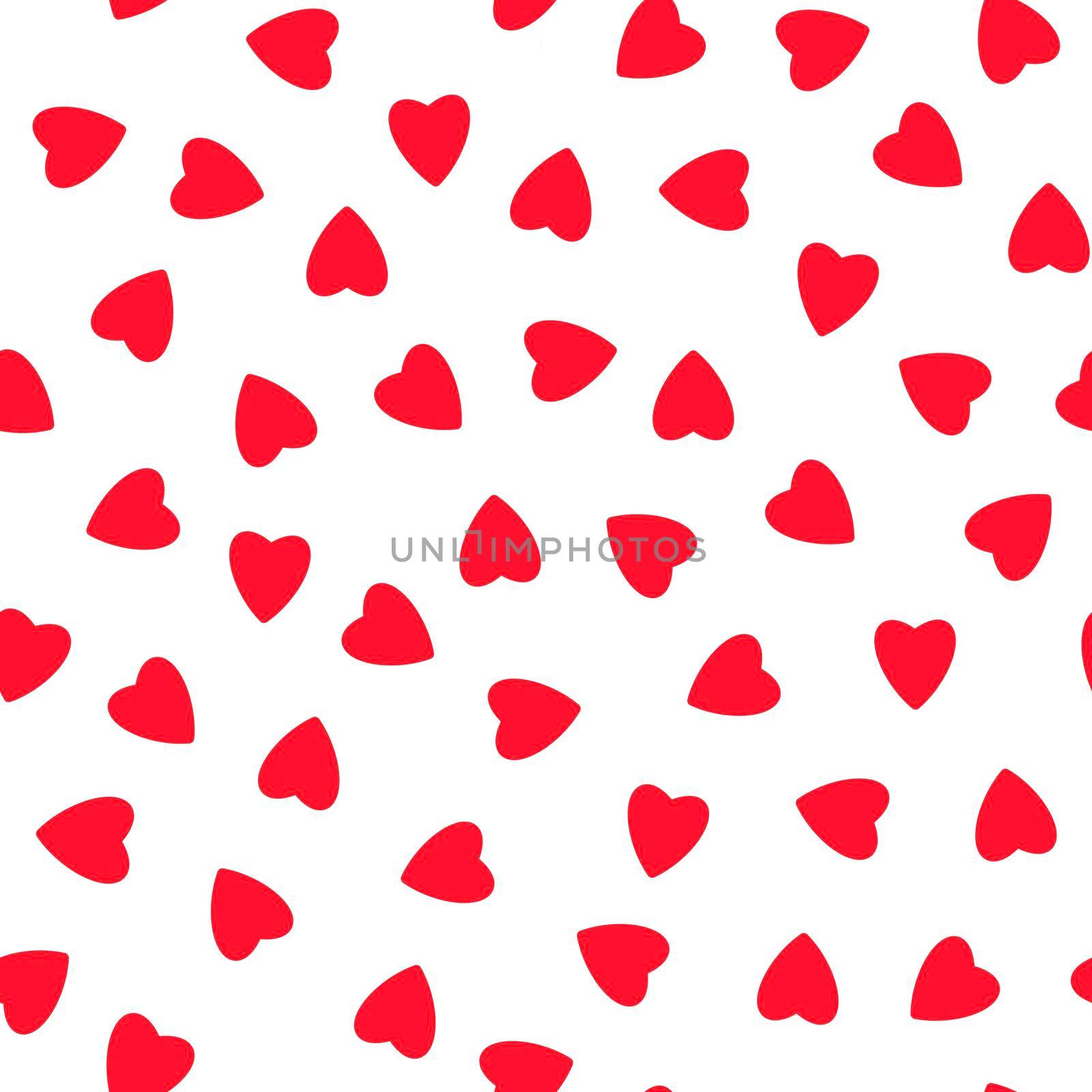 Simple hearts seamless pattern,endless chaotic texture made of tiny heart silhouettes.Valentines,mothers day background.Great for Easter,wedding,scrapbook,gift wrapping paper,textiles.Red on white. by Angelsmoon