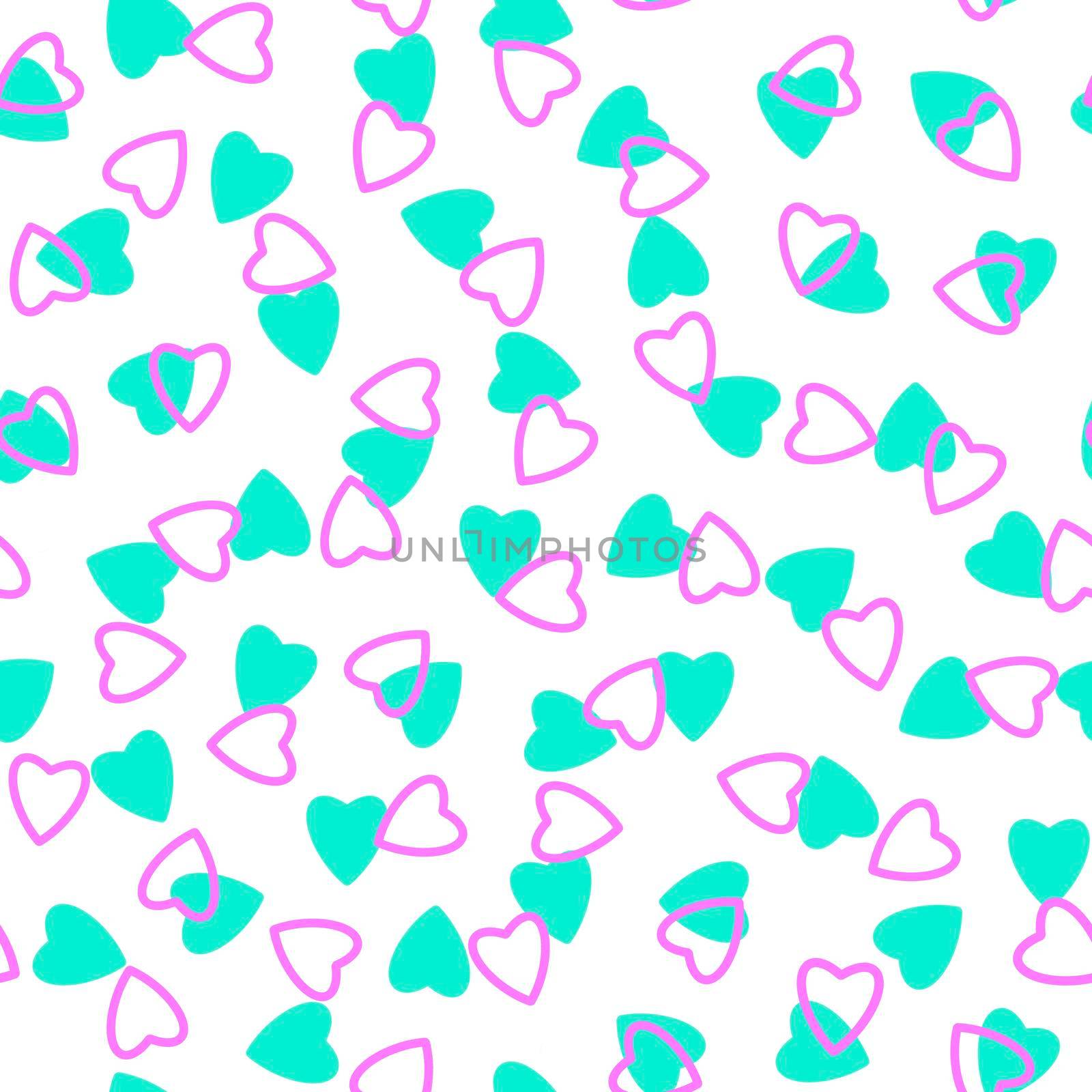Simple heart seamless pattern,endless chaotic texture made of tiny heart silhouettes.Valentines,mothers day background.Great for Easter,wedding,scrapbook,gift wrapping paper,textiles.Azure,lilac,white by Angelsmoon