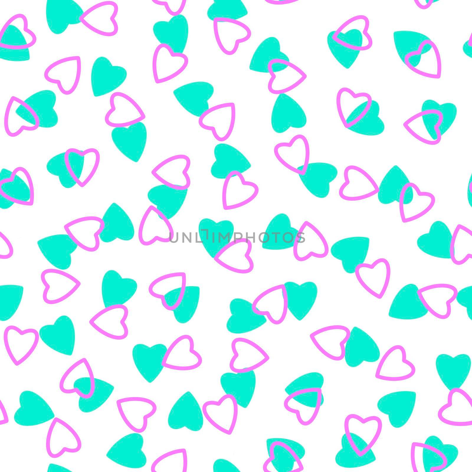 Simple heart seamless pattern,endless chaotic texture made of tiny heart silhouettes.Valentines,mothers day background.Azure,lilac,white.Great for Easter,wedding,scrapbook,gift wrapping paper,textiles