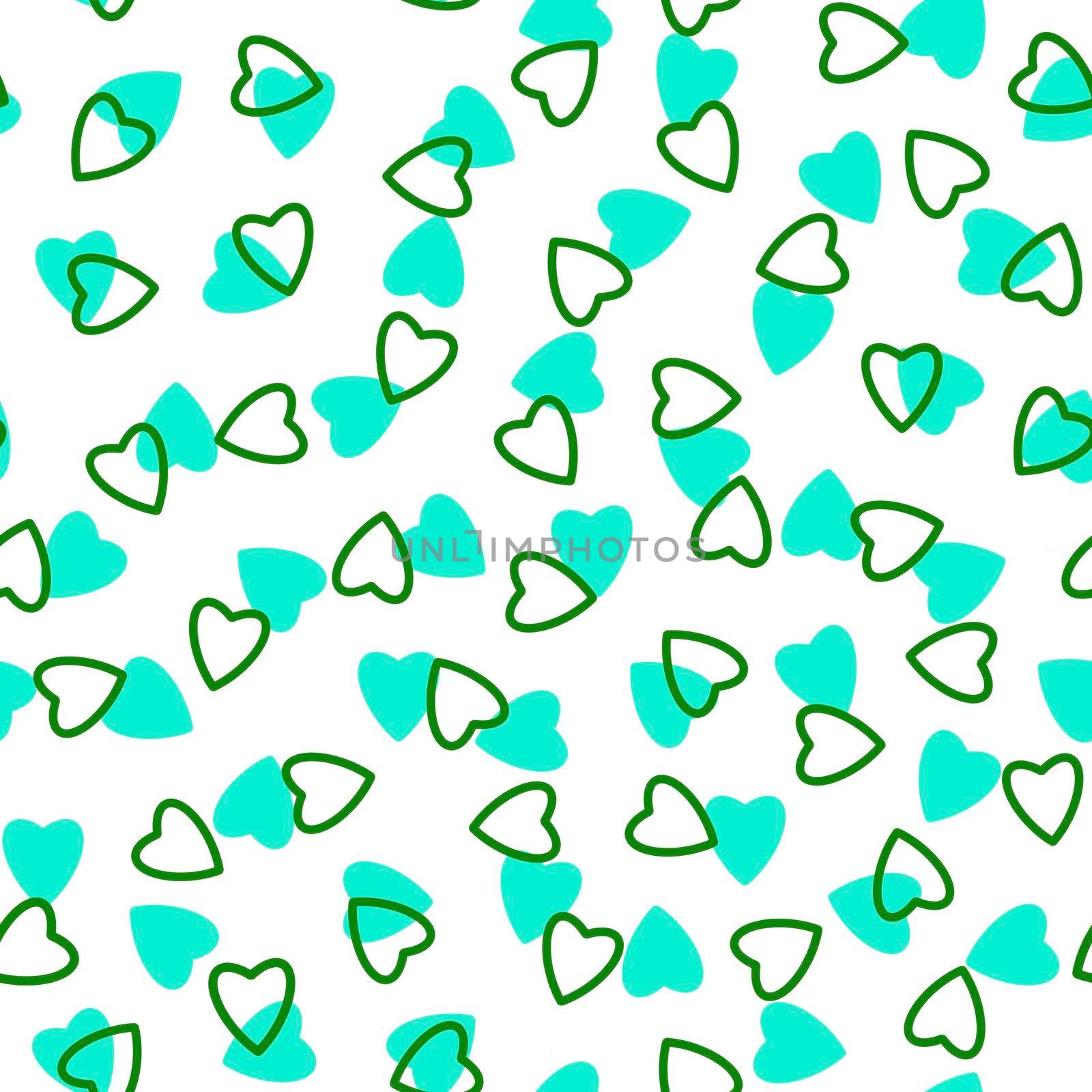 Simple heart seamless pattern,endless chaotic texture made of tiny heart silhouettes.Valentines,mothers day background.Great for Easter,wedding,scrapbook,gift wrapping paper,textiles.Azure,green,white by Angelsmoon