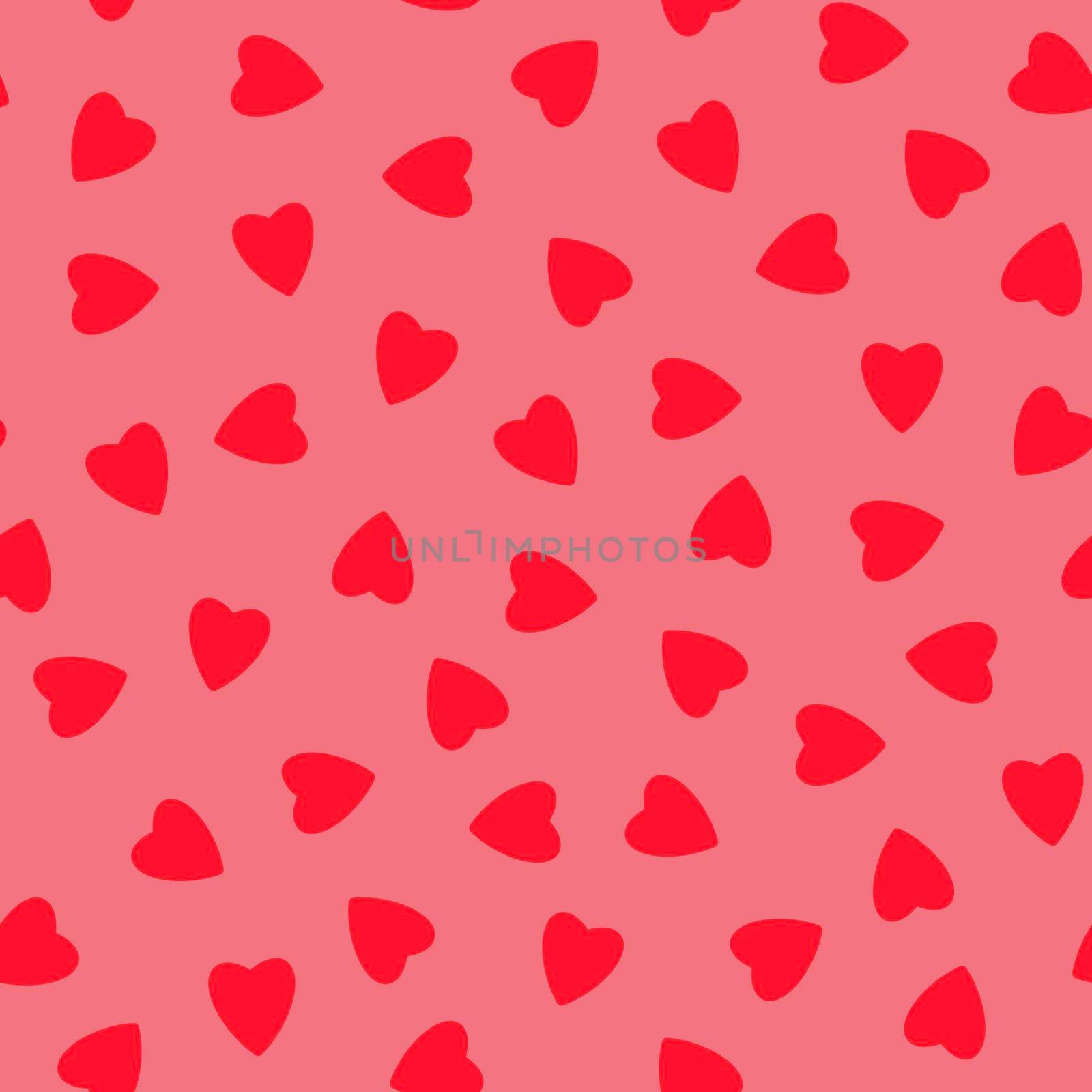 Simple hearts seamless pattern,endless chaotic texture made of tiny heart silhouettes.Valentines,mothers day background.Great for Easter,wedding,scrapbook,gift wrapping paper,textiles.Red on pink by Angelsmoon