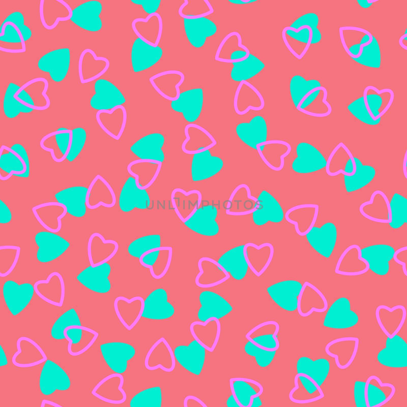 Simple hearts seamless pattern,endless chaotic texture made of tiny heart silhouettes.Valentines,mothers day background.Great for Easter,wedding,scrapbook,gift wrapping paper,textiles.Azure on pink by Angelsmoon