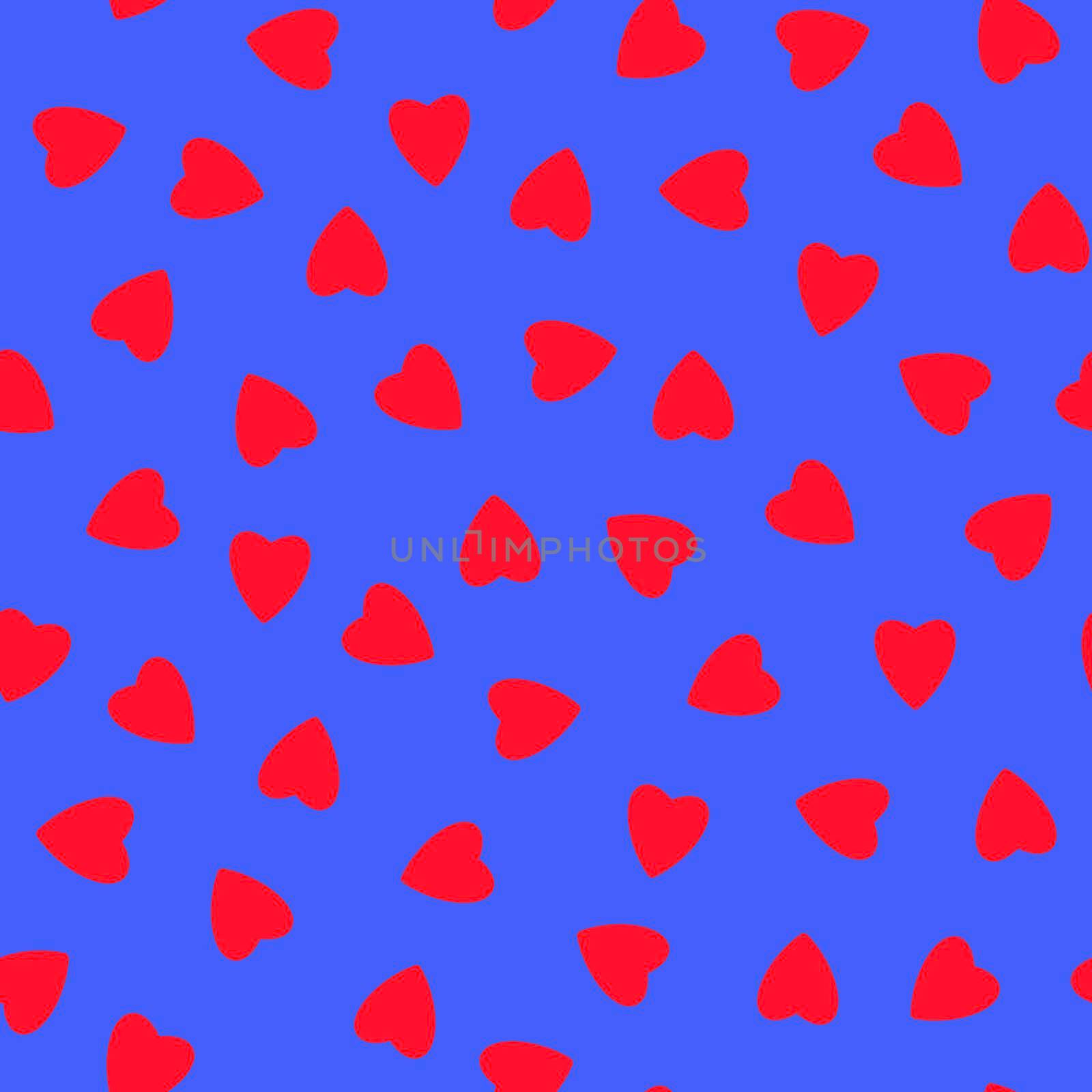 Simple hearts seamless pattern,endless chaotic texture made of tiny heart silhouettes.Valentines,mothers day background.Great for Easter,wedding,scrapbook,gift wrapping paper,textiles.Re on blue