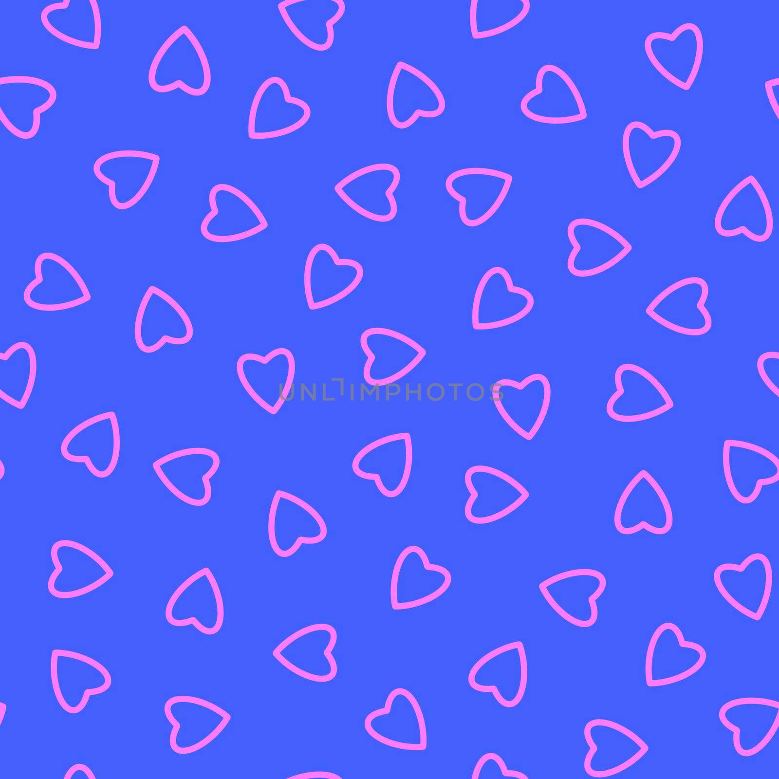Simple hearts seamless pattern,endless chaotic texture made of tiny heart silhouettes.Valentines,mothers day background.Great for Easter,wedding,scrapbook,gift wrapping paper,textiles.Pink on blue by Angelsmoon