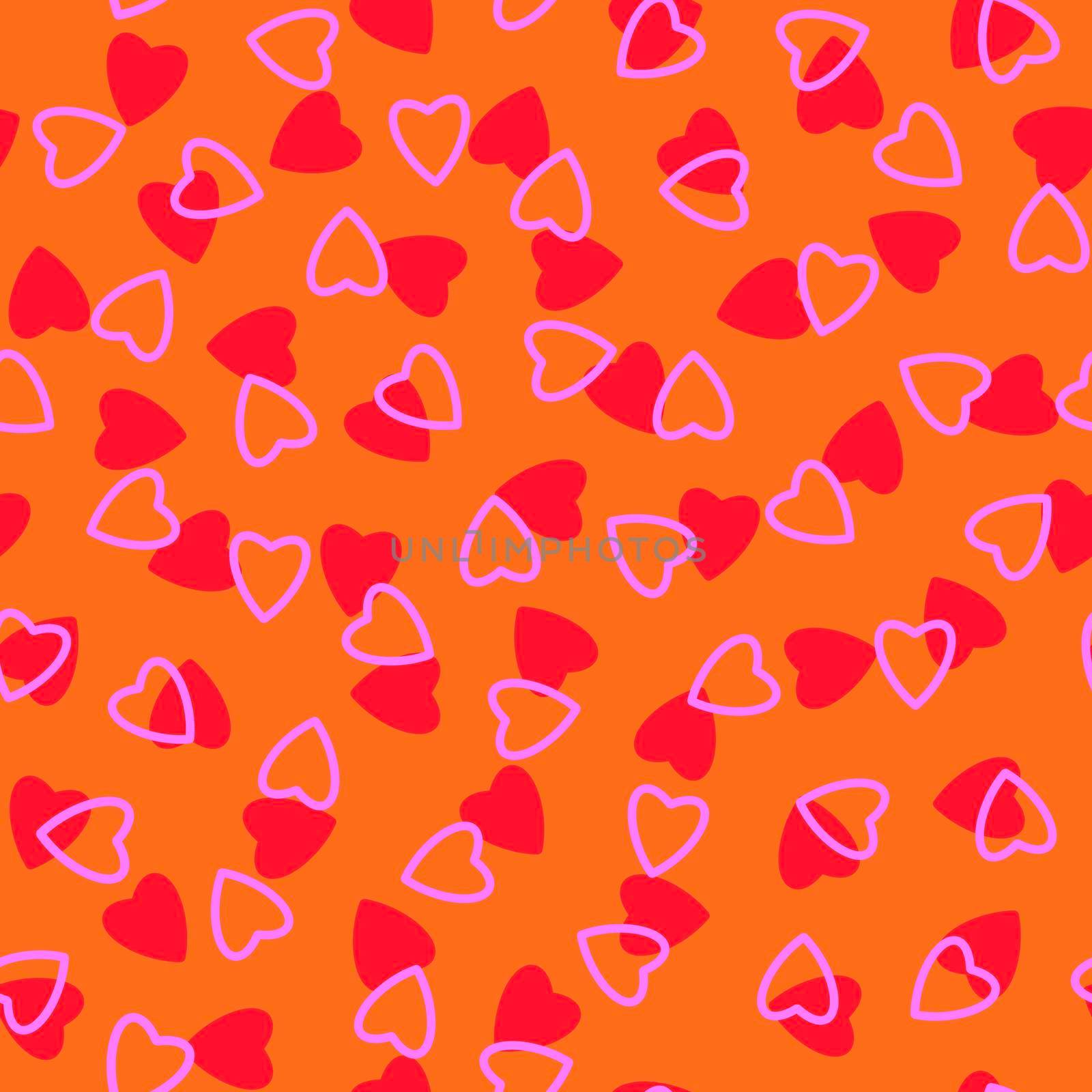 Simple hearts seamless pattern,endless chaotic texture made of tiny heart silhouettes.Valentines,mothers day background.Great for Easter,wedding,scrapbook,gift wrapping paper,textiles.Red,pink,orange by Angelsmoon