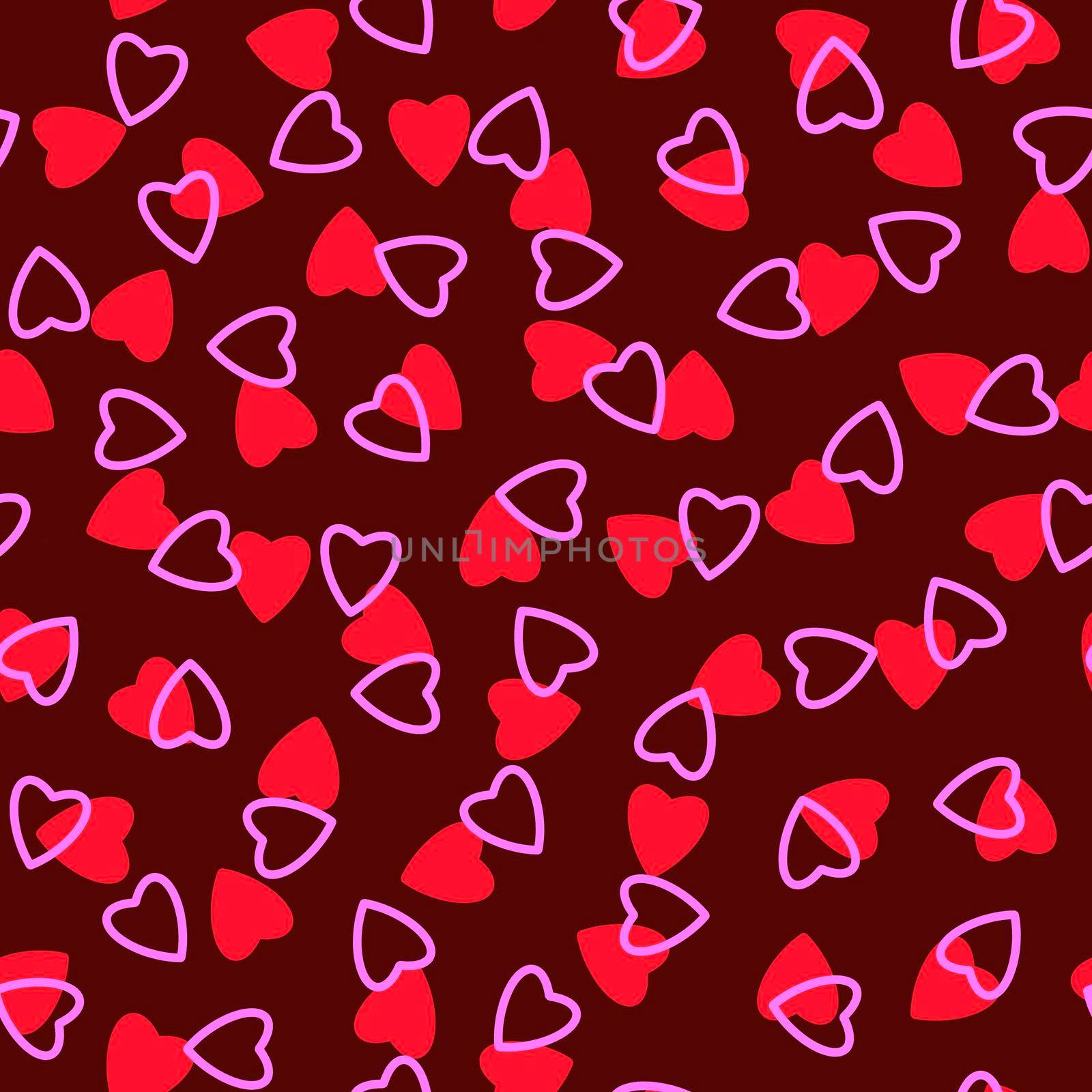 Simple heart seamless pattern,endless chaotic texture made of tiny heart silhouettes.Valentines,mothers day background.Red,pink,burgundy.Great for Easter,wedding,scrapbook,gift wrapping paper,textiles