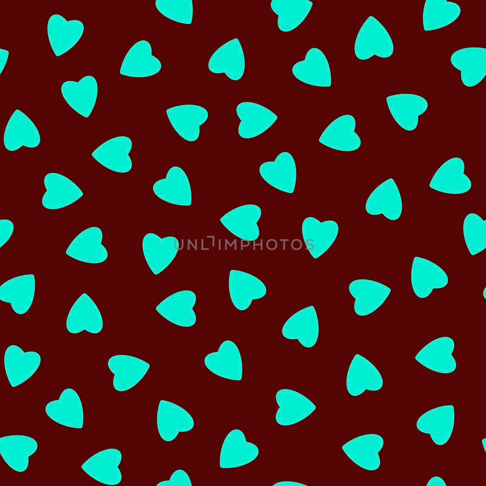 Simple hearts seamless pattern,endless chaotic texture made of tiny heart silhouettes.Valentines,mothers day background.Great for Easter,wedding,scrapbook,gift wrapping paper,textiles.Azure on burundy by Angelsmoon