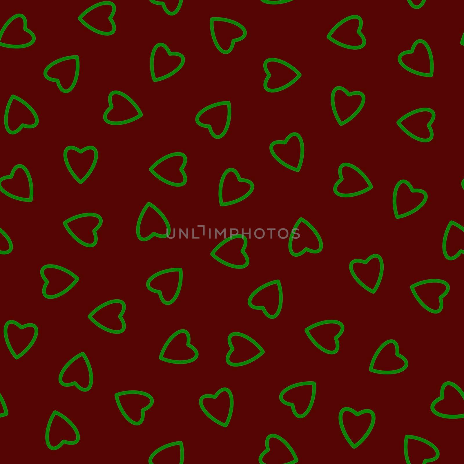 Simple heart seamless pattern,endless chaotic texture made of tiny heart silhouettes.Valentines,mothers day background.Green on burgundy.Great for Easter,wedding,scrapbook,gift wrapping paper,textiles
