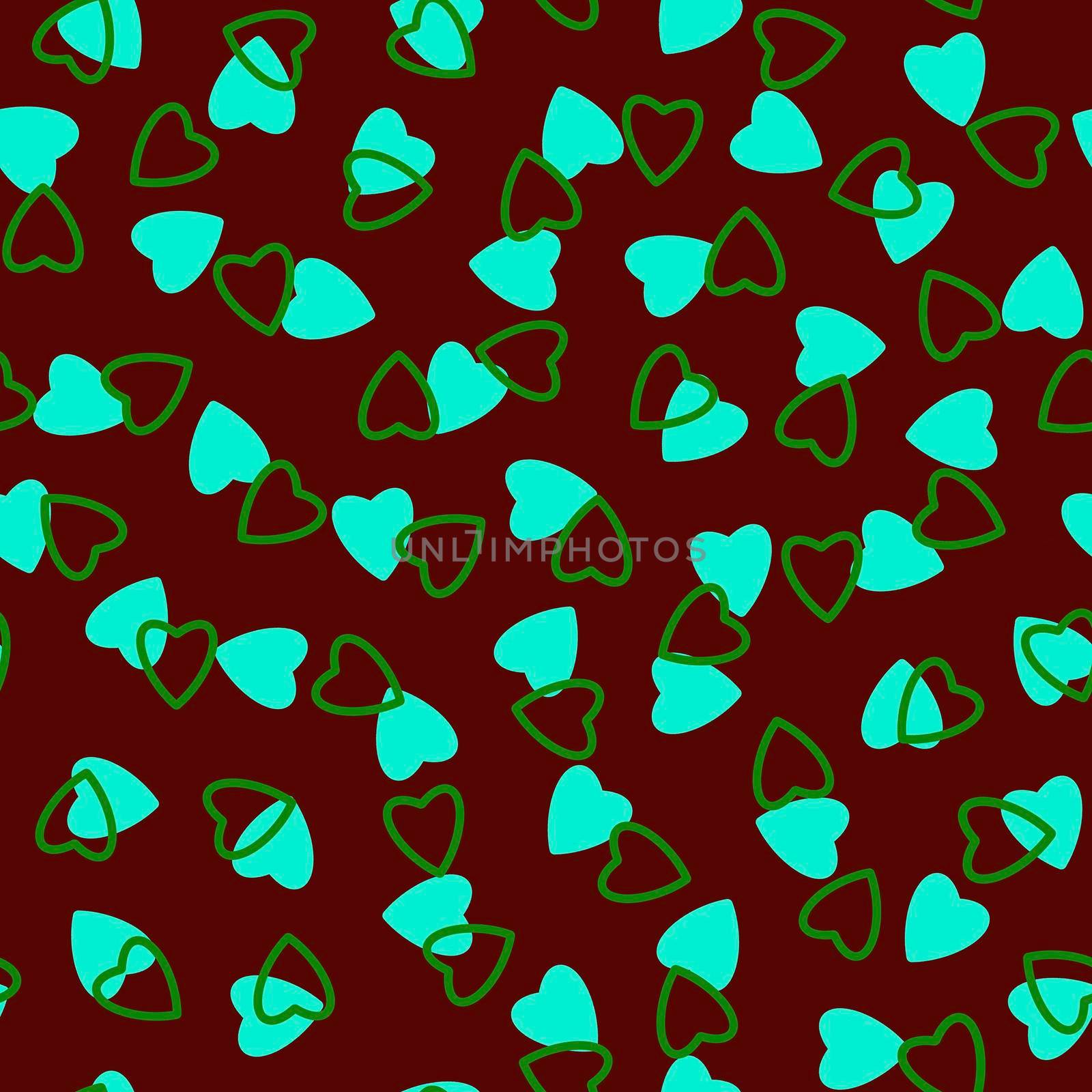 Simple heart seamless pattern,endless chaotic texture made tiny heart silhouettes.Valentines,mothers day background.Great for Easter,wedding,scrapbook,gift wrapping paper,textiles.Azure,green,burgundy by Angelsmoon