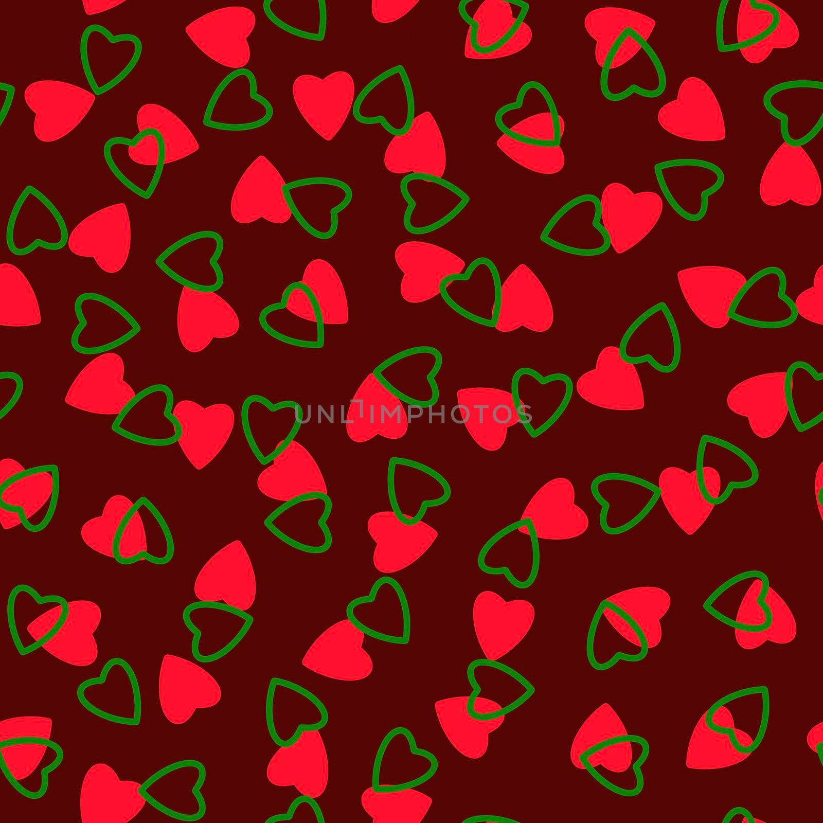 Simple hearts seamless pattern,endless chaotic texture made tiny heart silhouettes.Valentines,mothers day background.Red,green,burgundy.Great for Easter,wedding,scrapbook,gift wrapping paper,textiles