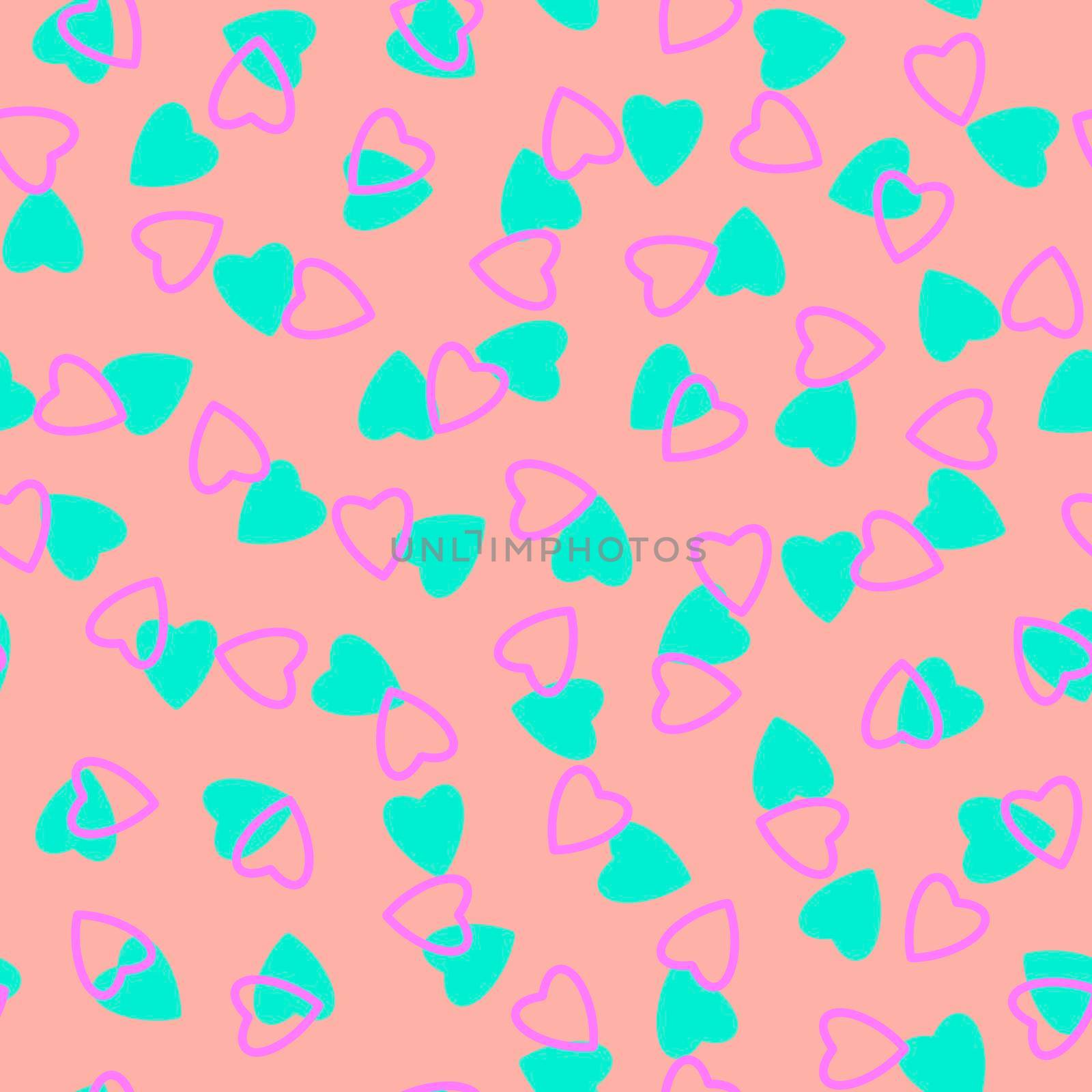 Simple hearts seamless pattern,endless chaotic texture made of tiny heart silhouettes.Valentines,mothers day background.Great for Easter,wedding,scrapbook,gift wrapping paper,textiles.Azure on pink.