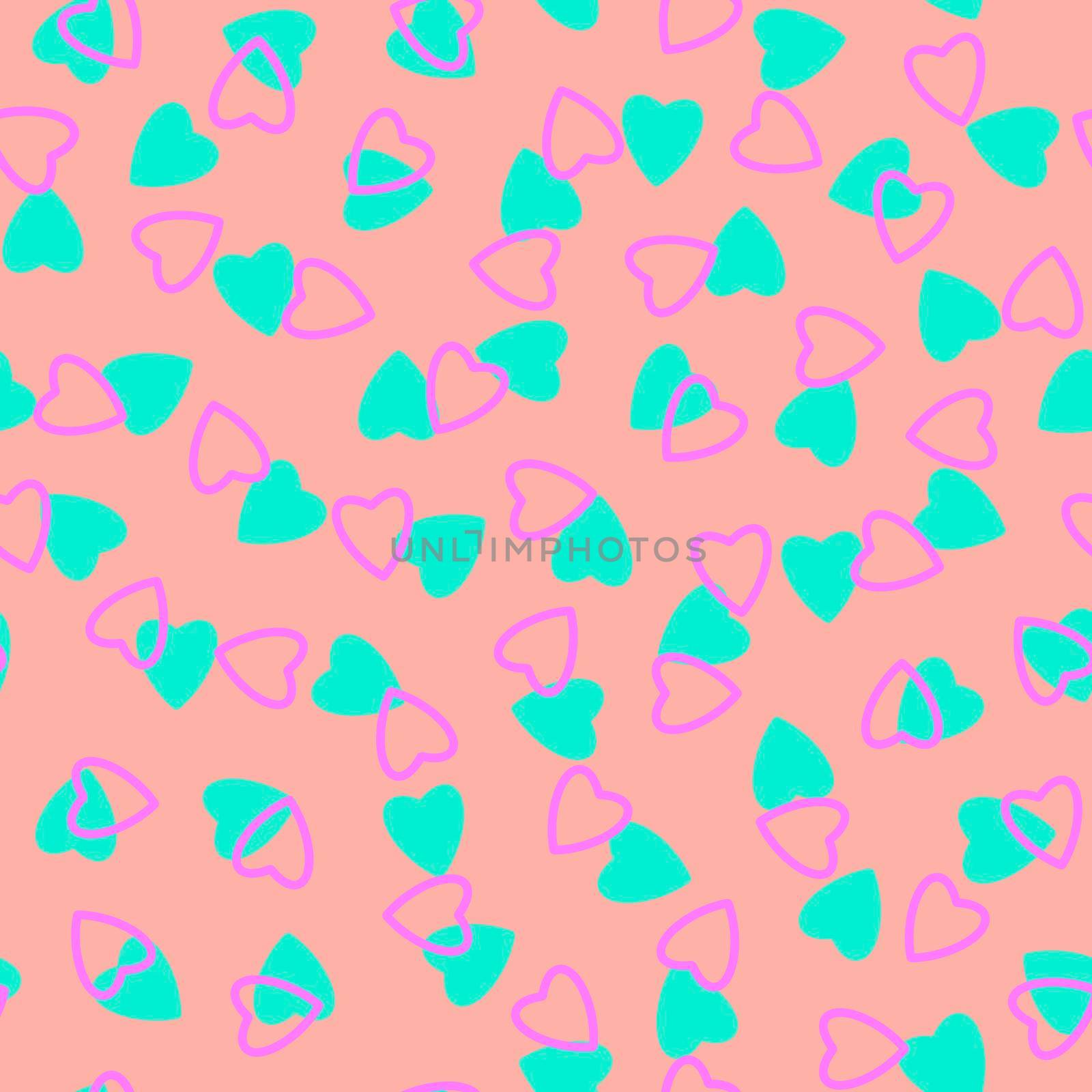 Simple hearts seamless pattern,endless chaotic texture made of tiny heart silhouettes.Valentines,mothers day background.Great for Easter,wedding,scrapbook,gift wrapping paper,textiles.Azure on pink by Angelsmoon