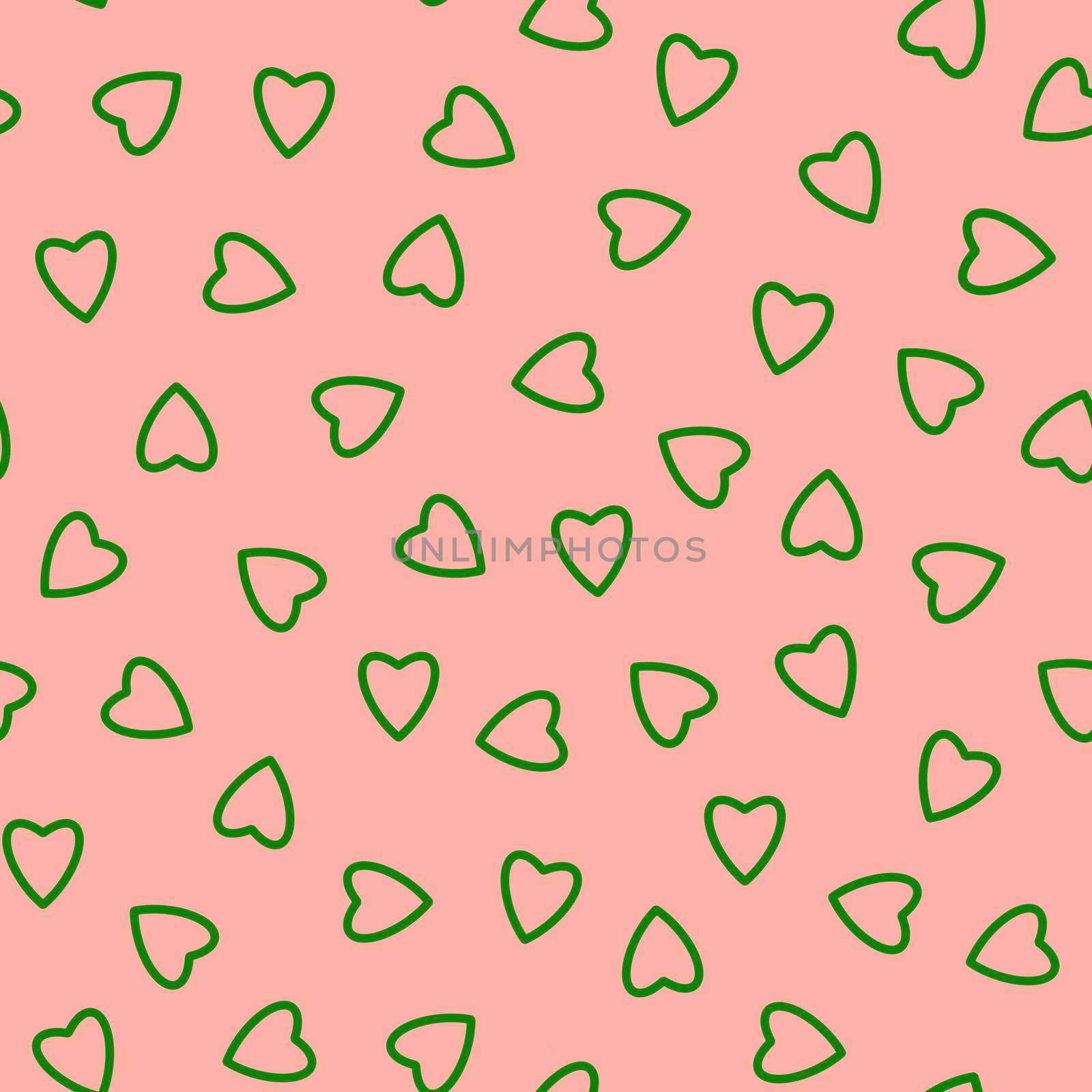 Simple hearts seamless pattern,endless chaotic texture made of tiny heart silhouettes.Valentines,mothers day background.Great for Easter,wedding,scrapbook,gift wrapping paper,textiles.Green on pink by Angelsmoon