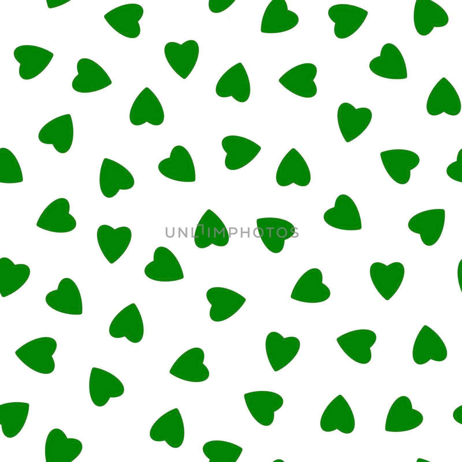 Simple hearts seamless pattern,endless chaotic texture made of tiny heart silhouettes.Valentines,mothers day background.Great for Easter,wedding,scrapbook,gift wrapping paper,textiles.Green on white by Angelsmoon