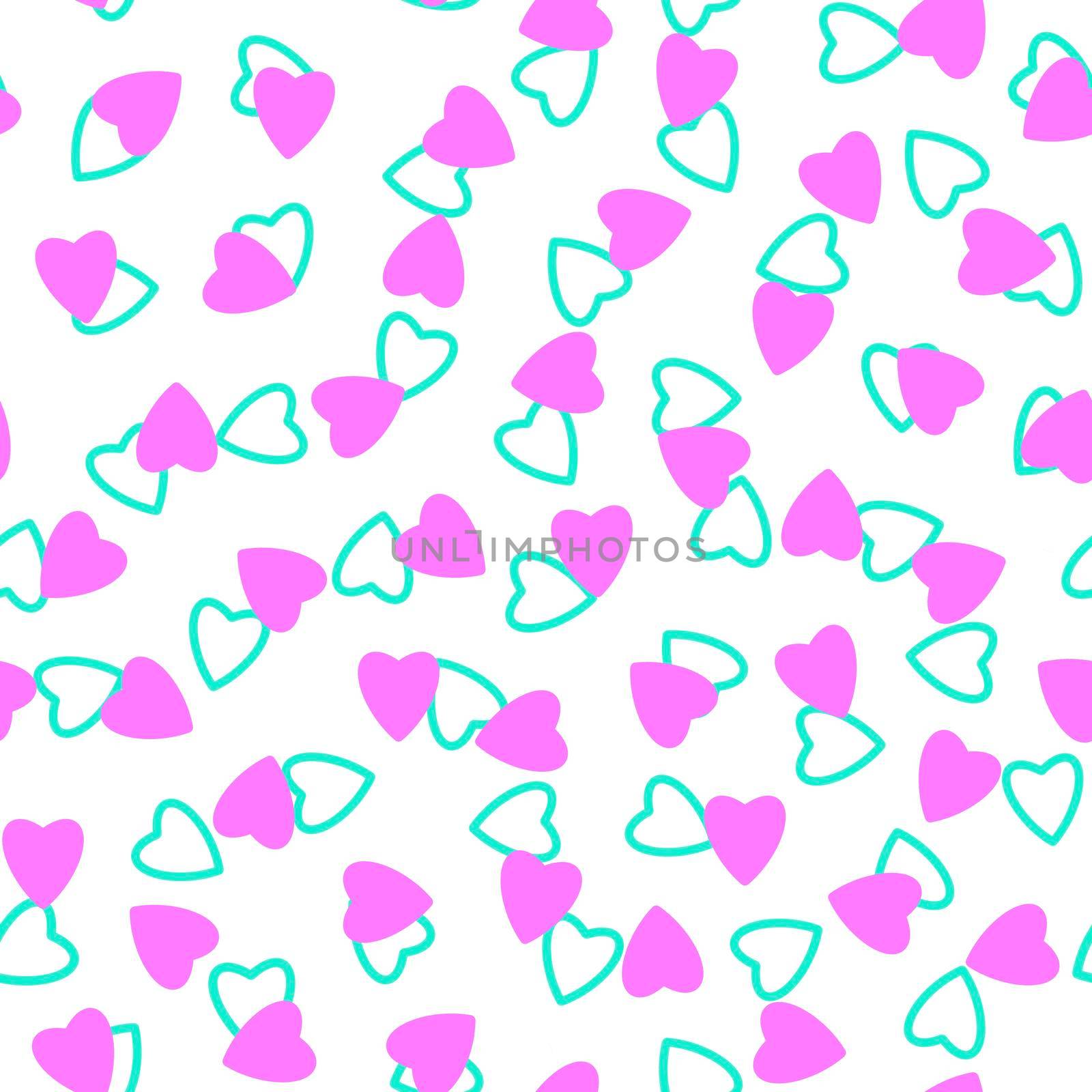 Simple heart seamless pattern,endless chaotic texture made of tiny heart silhouettes.Valentines,mothers day background.Great for Easter,wedding,scrapbook,gift wrapping paper,textiles.Lilac,azure,white by Angelsmoon