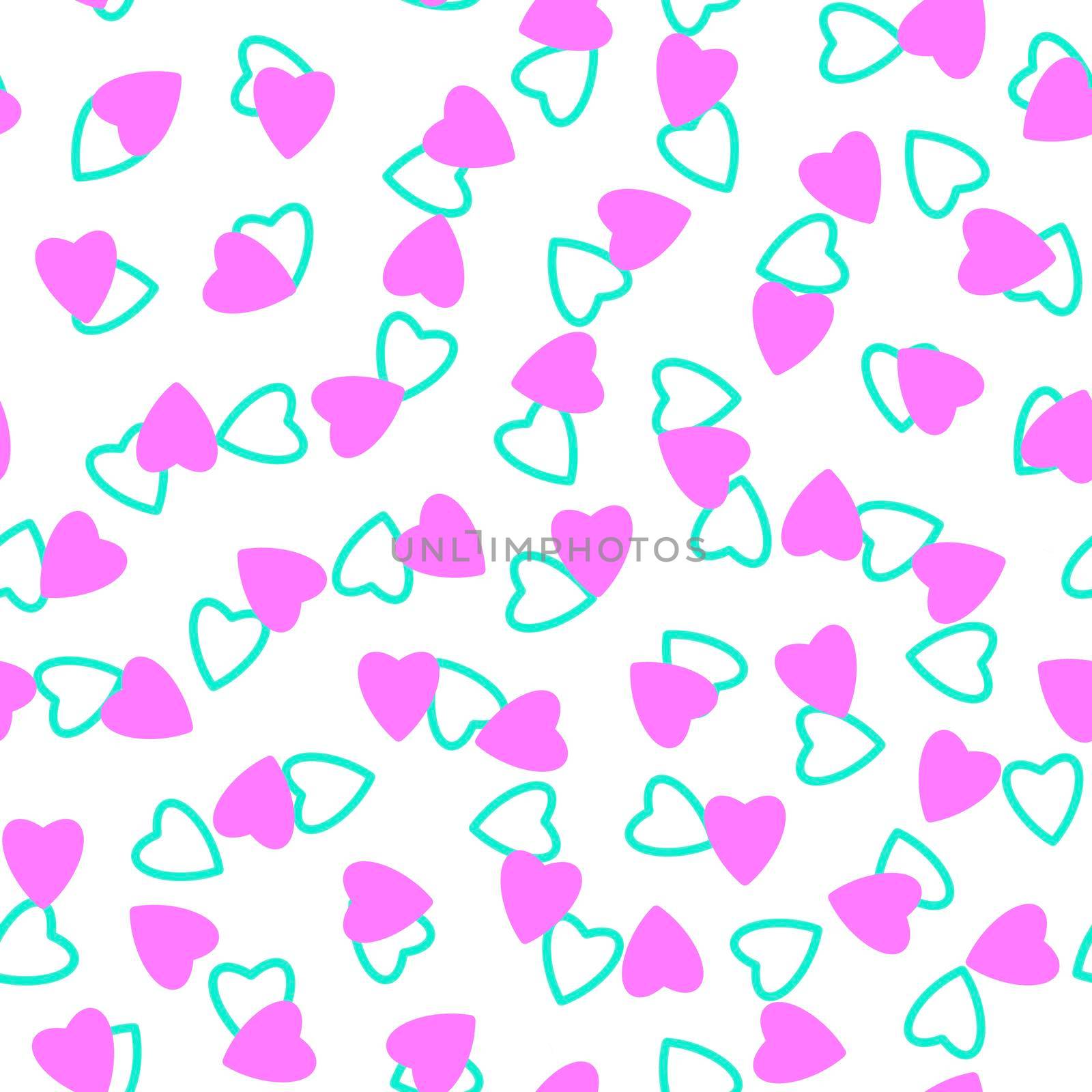 Simple heart seamless pattern,endless chaotic texture made of tiny heart silhouettes.Valentines,mothers day background.Lilac,azure,white.Great for Easter,wedding,scrapbook,gift wrapping paper,textiles