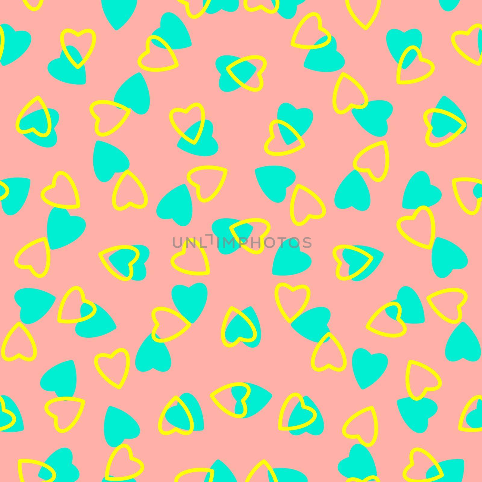 Simple hearts seamless pattern,endless chaotic texture made tiny heart silhouettes.Valentines,mothers day background.Great for Easter,wedding,scrapbook,gift wrapping paper,textiles.Azure,yellow,peach by Angelsmoon
