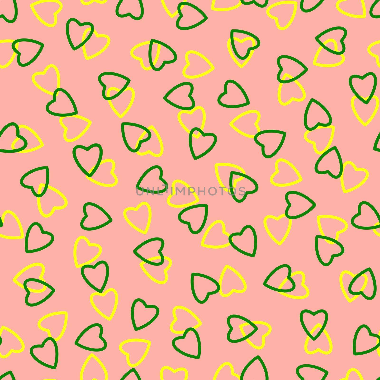 Simple hearts seamless pattern,endless chaotic texture made tiny heart silhouettes.Valentines,mothers day background.Great for Easter,wedding,scrapbook,gift wrapping paper,textiles.Green,yellow,peach by Angelsmoon