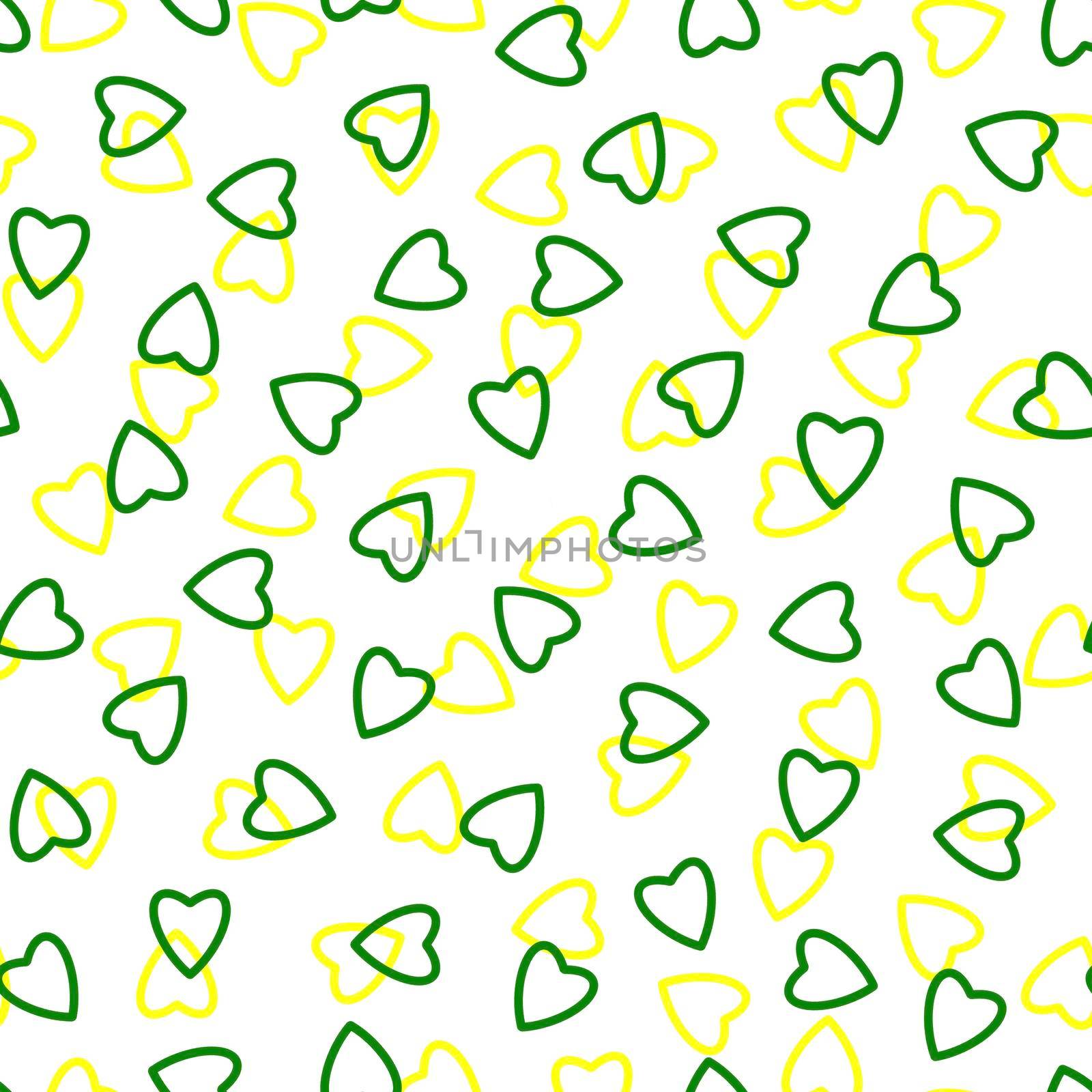 Simple hearts seamless pattern,endless chaotic texture made tiny heart silhouettes.Valentines,mothers day background.Great for Easter,wedding,scrapbook,gift wrapping paper,textiles.Green,yellow,white.