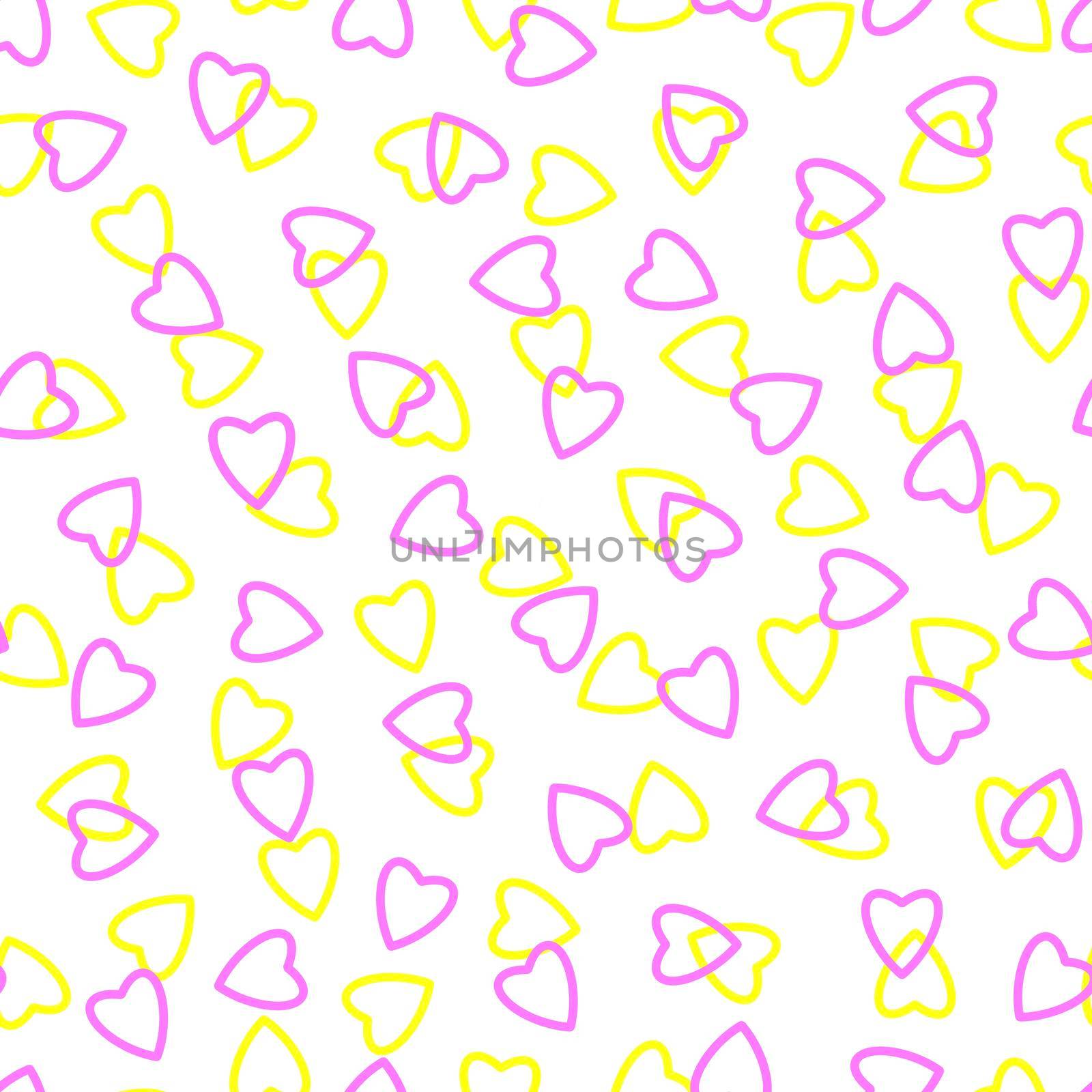 Simple heart seamless pattern,endless chaotic texture made of tiny heart silhouettes.Valentines,mothers day background.Pink,yellow,white.Great for Easter,wedding,scrapbook,gift wrapping paper,textiles