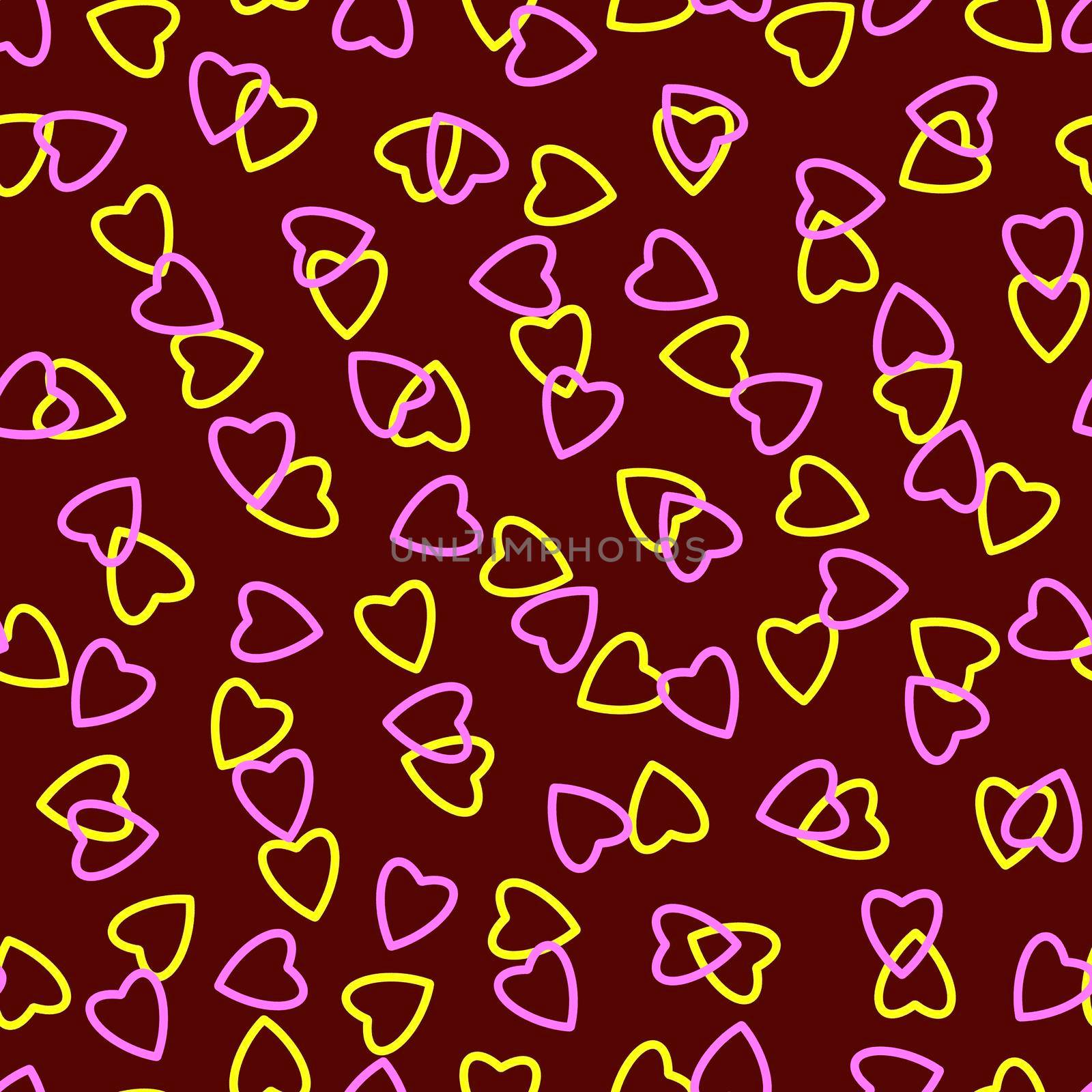 Simple heart seamless pattern,endless chaotic texture made tiny heart silhouettes.Valentines,mothers day background.Great for Easter,wedding,scrapbook,gift wrapping paper,textiles.Pink,yellow,burgundy by Angelsmoon