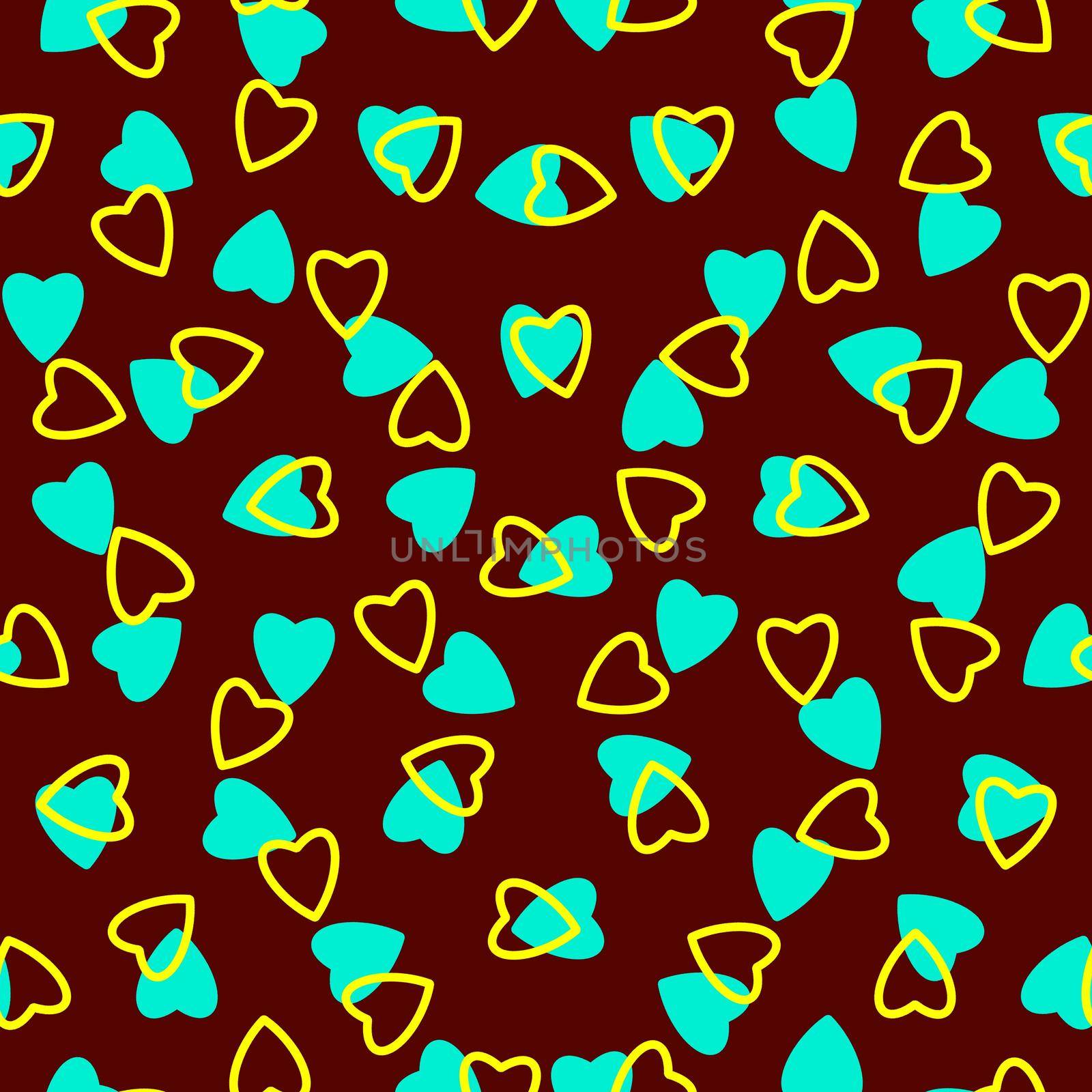 Simple heart seamless pattern,endless chaotic texture made tiny heart silhouettes.Valentines,mothers day background.Great for Easter,wedding,scrapbook, wrapping paper,textiles.Azure,yellow,burgundy by Angelsmoon