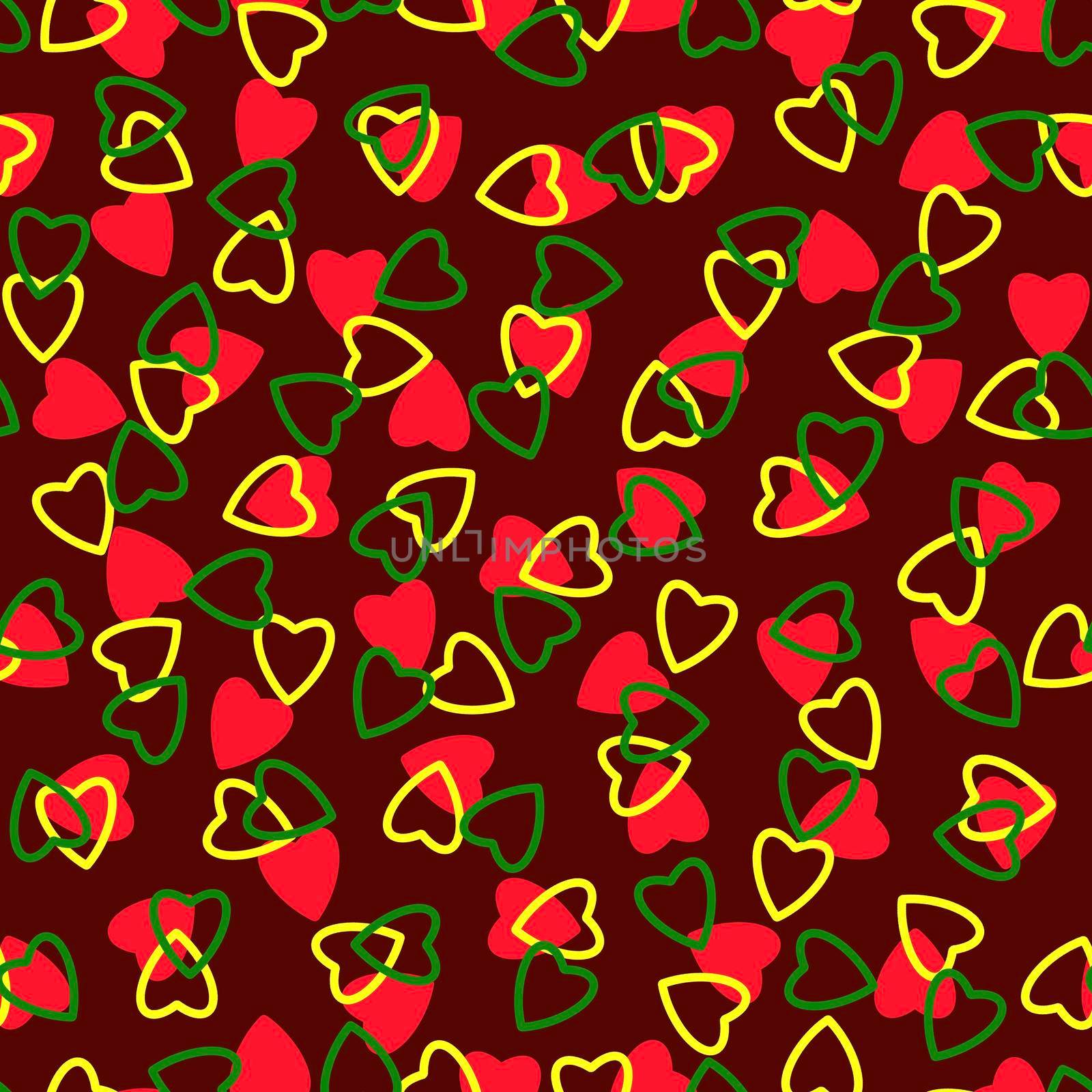 Simple hearts seamless pattern,endless chaotic texture made tiny heart silhouettes.Valentines,mothers day background.Yellow,red,burgundy.Great for Easter,wedding,scrapbook,gift wrapping paper,textiles