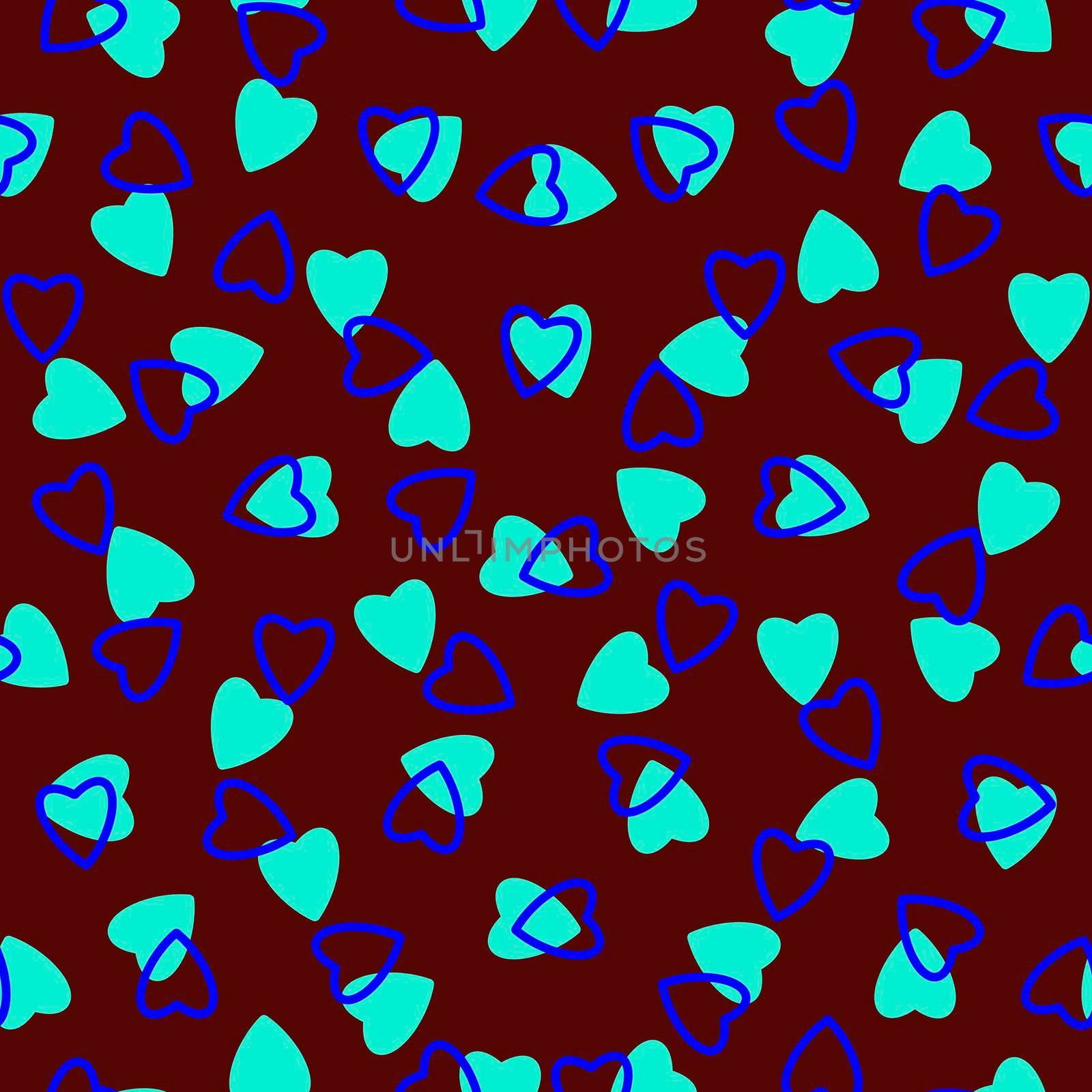 Simple hearts seamless pattern,endless chaotic texture made tiny heart silhouettes.Valentines,mothers day background.Great for Easter,wedding,scrapbook,gift wrapping paper,textiles.Azure,blue,burgundy by Angelsmoon