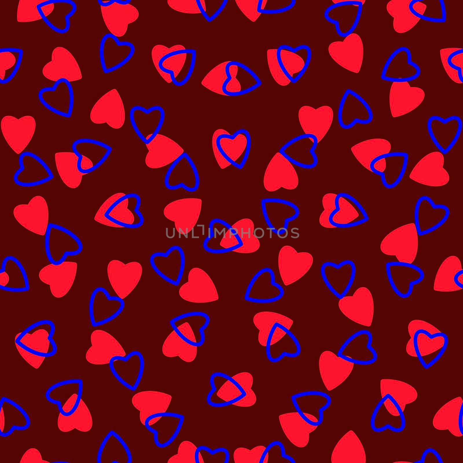Simple heart seamless pattern,endless chaotic texture made of tiny heart silhouettes.Valentines,mothers day background.Red,blue,burgundy.Great for Easter,wedding,scrapbook,gift wrapping paper,textiles