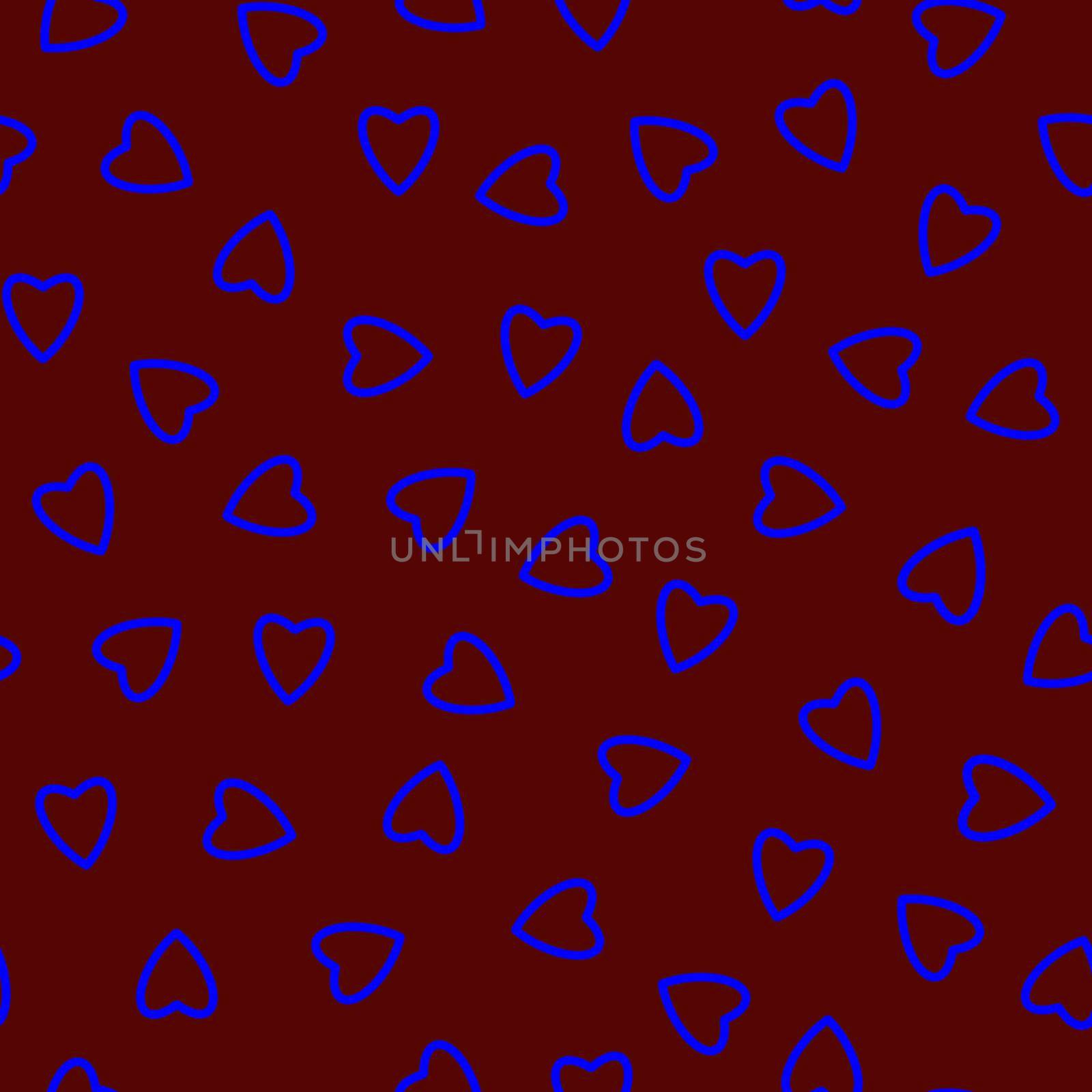 Simple hearts seamless pattern,endless chaotic texture made of tiny heart silhouettes.Valentines,mothers day background.Blue on burgundy.Great for Easter,wedding,scrapbook,gift wrapping paper,textiles