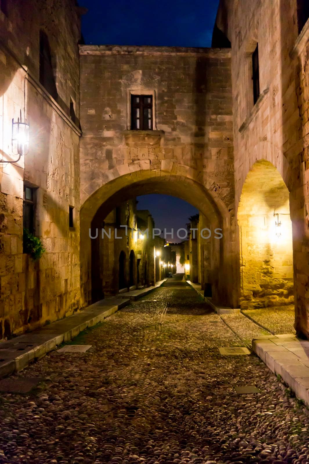 Rhodes Island, Old city, Street of the Knights view by night, Greece, Europe by giannakisphoto