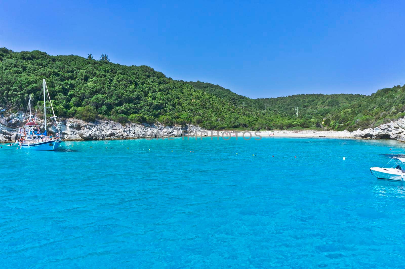 Paxos Island, Beach view from a tourist boat, Greece, Europe