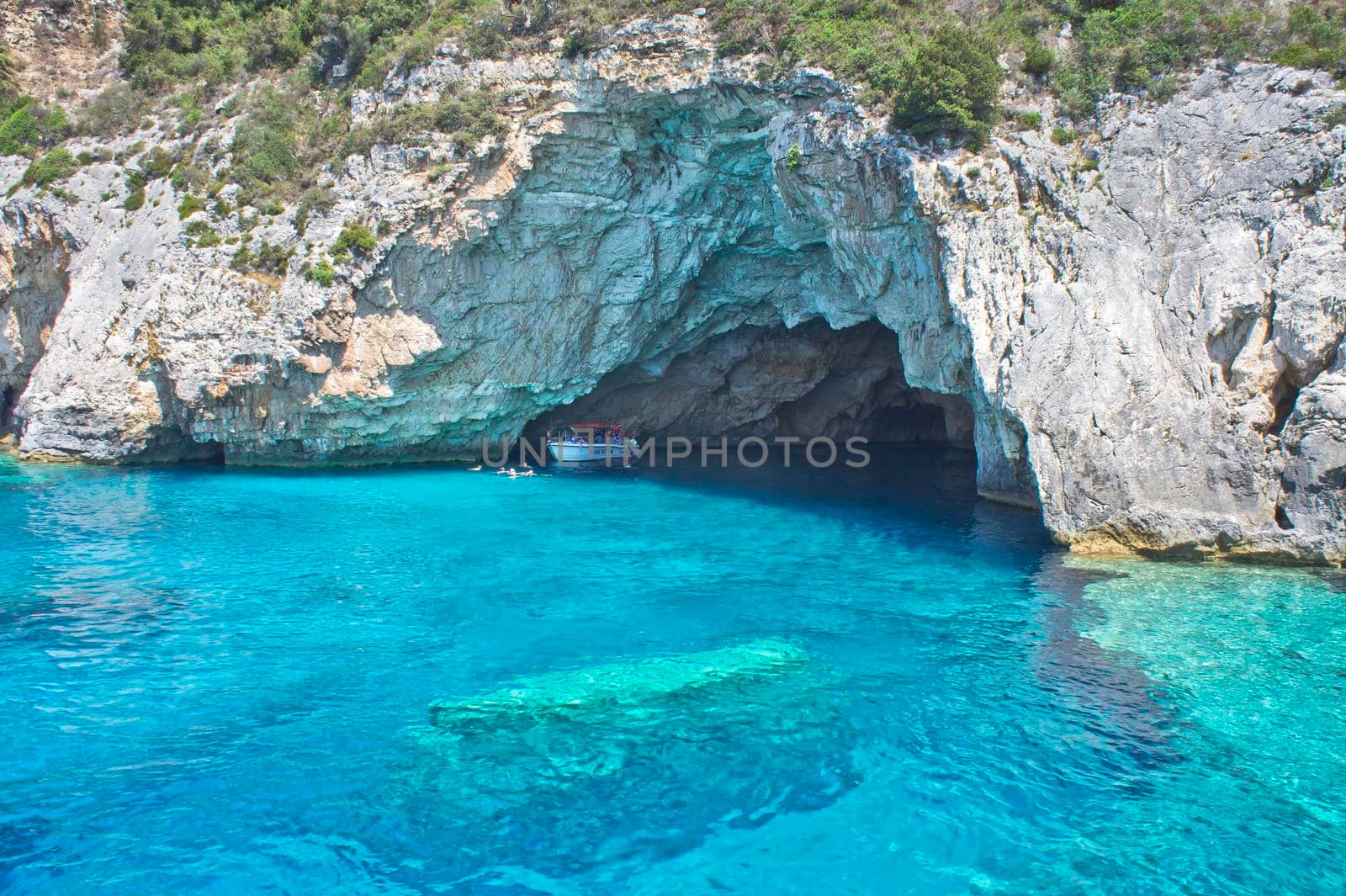 Paxos Island, Sea cave view from a tourist boat, Greece, Europe