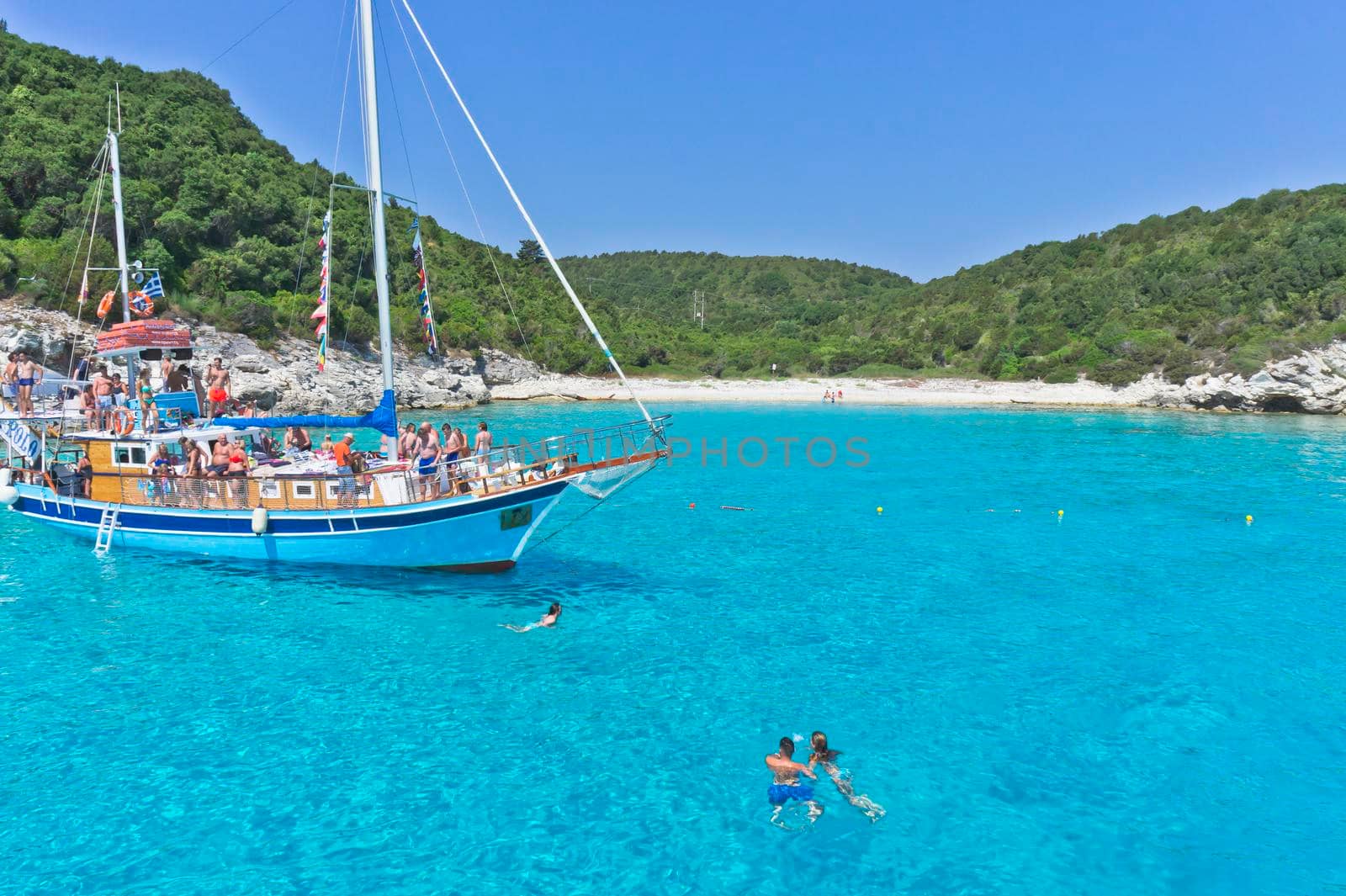 Paxos Island, Beach view from a tourist boat, Greece, Europe