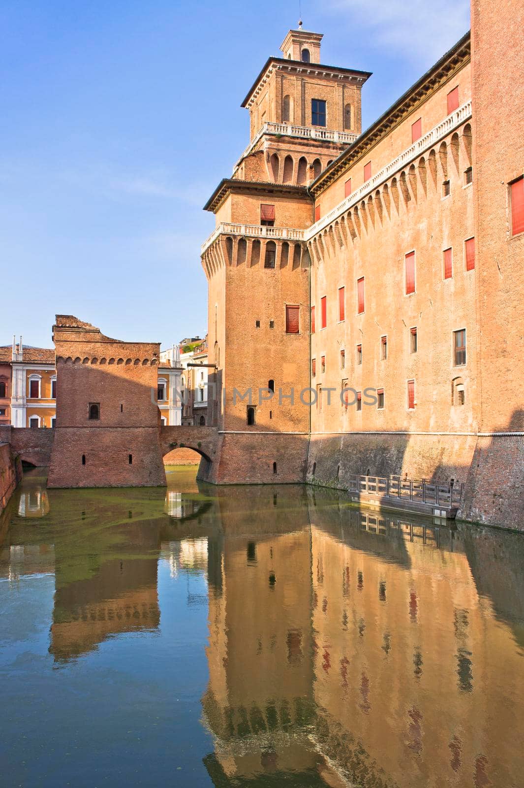 Estense medieval castle sunset view, Ferrara, Italy, Europe