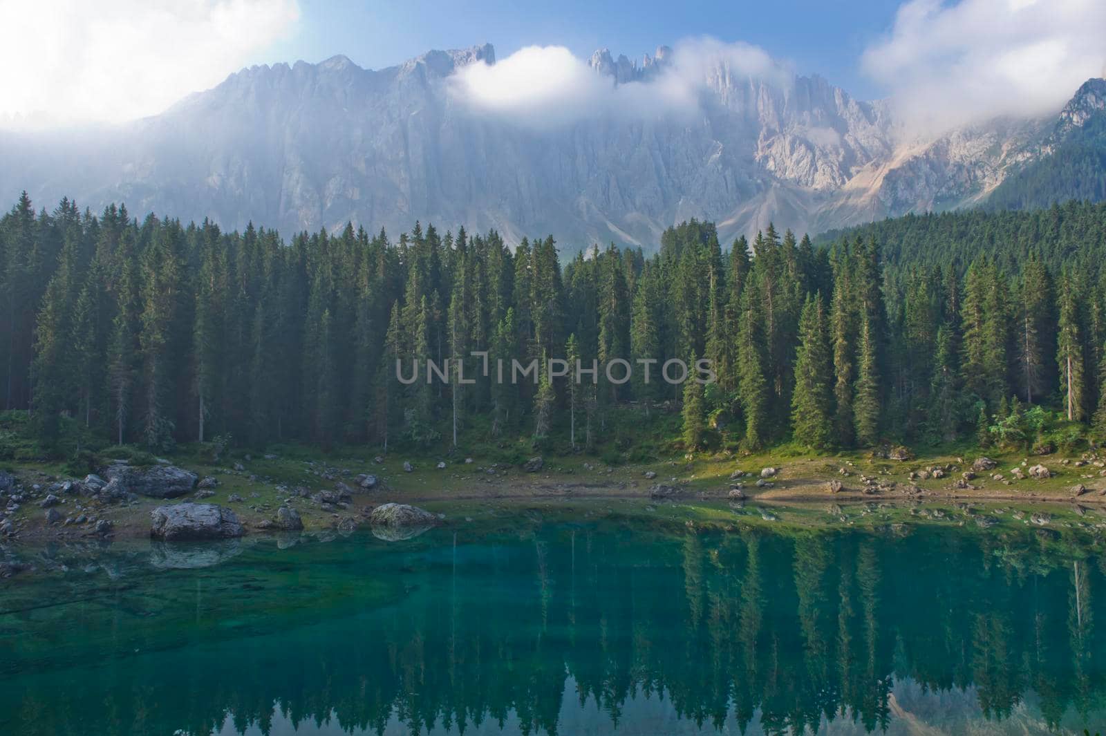 Lake Carezza, Natural landscape in Dolomites Alps, Italy, Europe