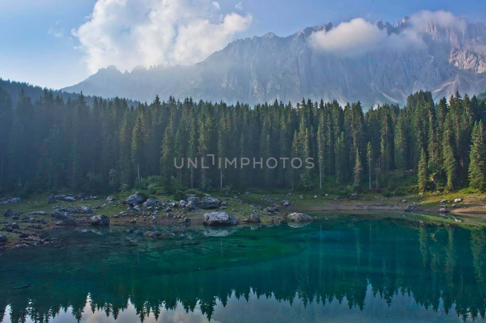 Lake Carezza, Natural landscape in Dolomites Alps, Italy, Europe