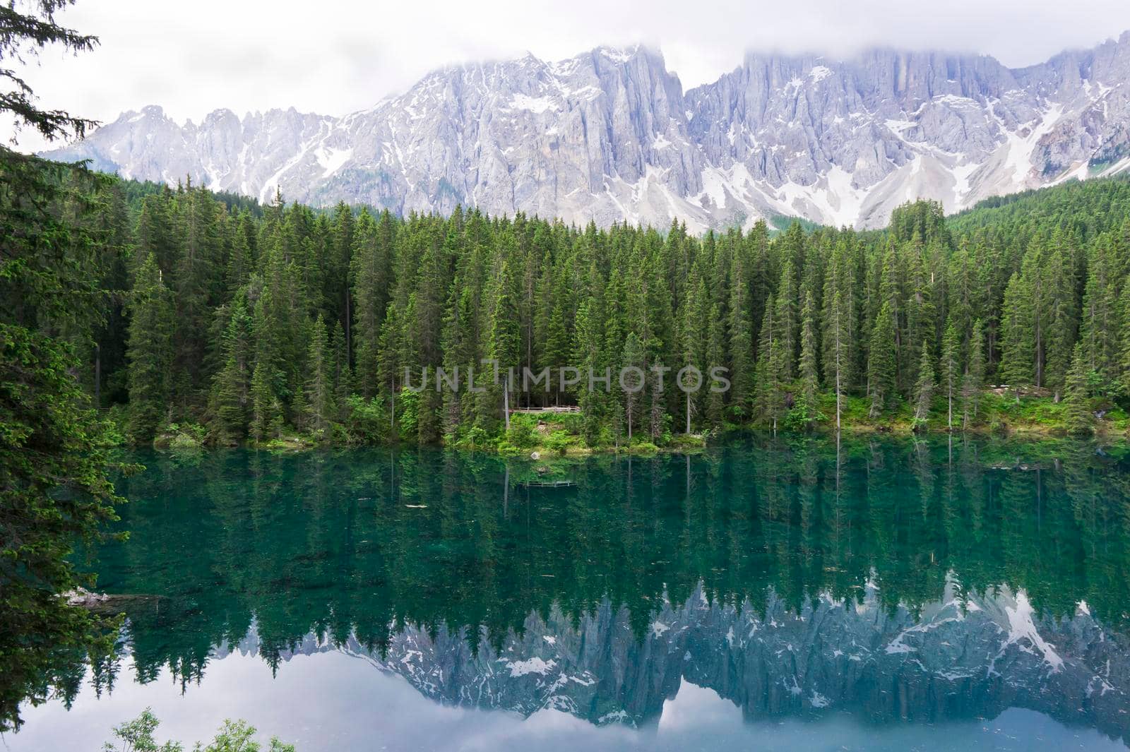 Lake Carezza, Natural landscape in Dolomites Alps, Italy, Europe