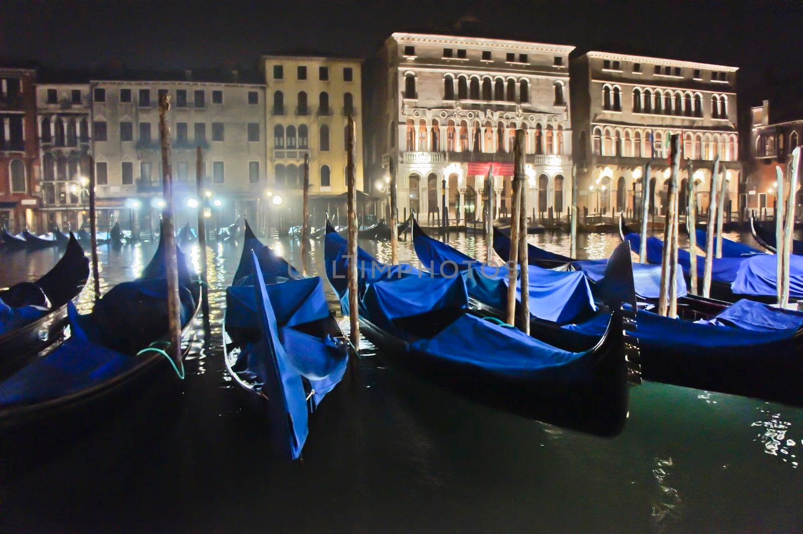 Venice, Old city Grand Canal view by night, Italy, Europe