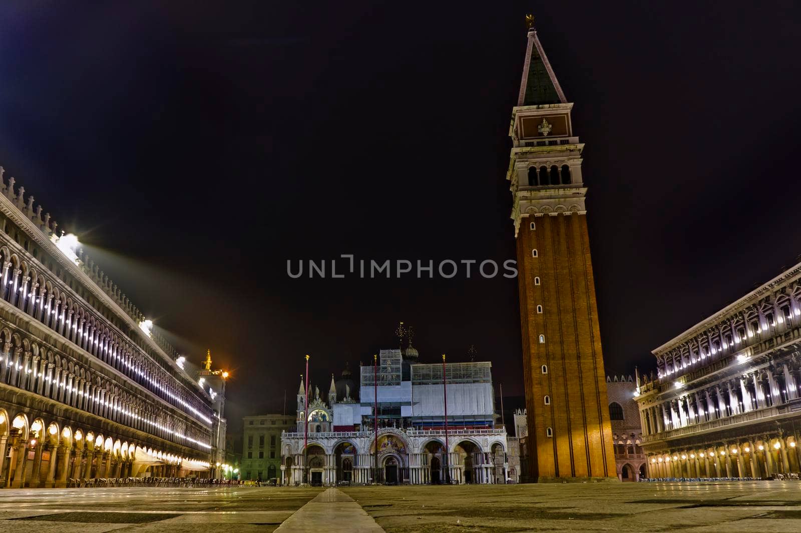 Venice, San Marco Square, Old city view by night, Italy, Europe