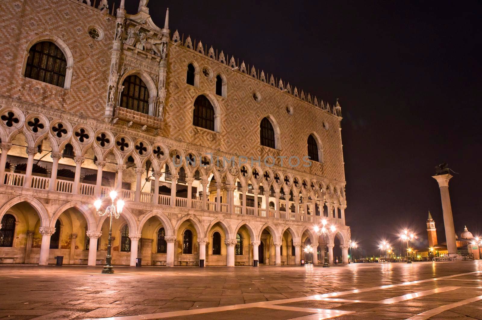 Venice, San Marco Square, Old city view by night, Italy, Europe