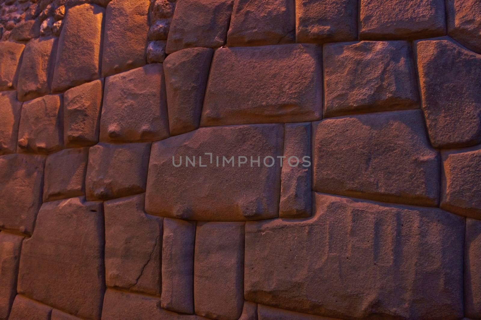 Cuzco, Old city street night view, Walking beside an Inca wall, Peru, South America