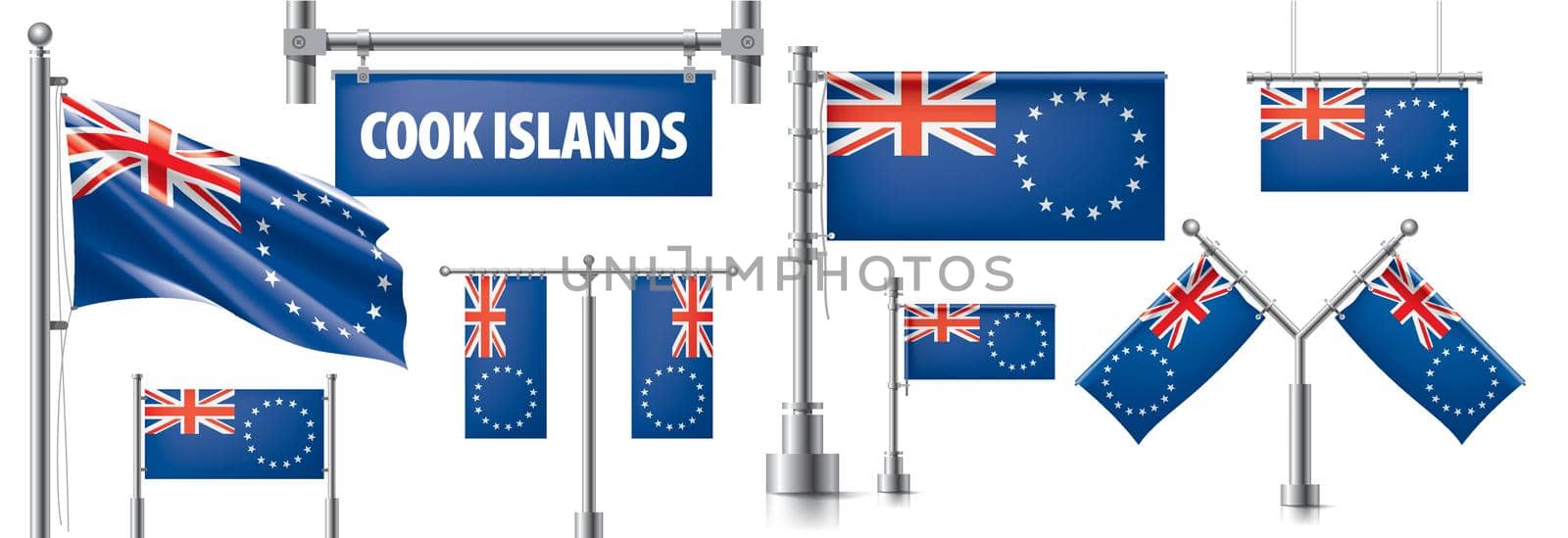 Vector set of the national flag of Cook Islands in various creative designs.