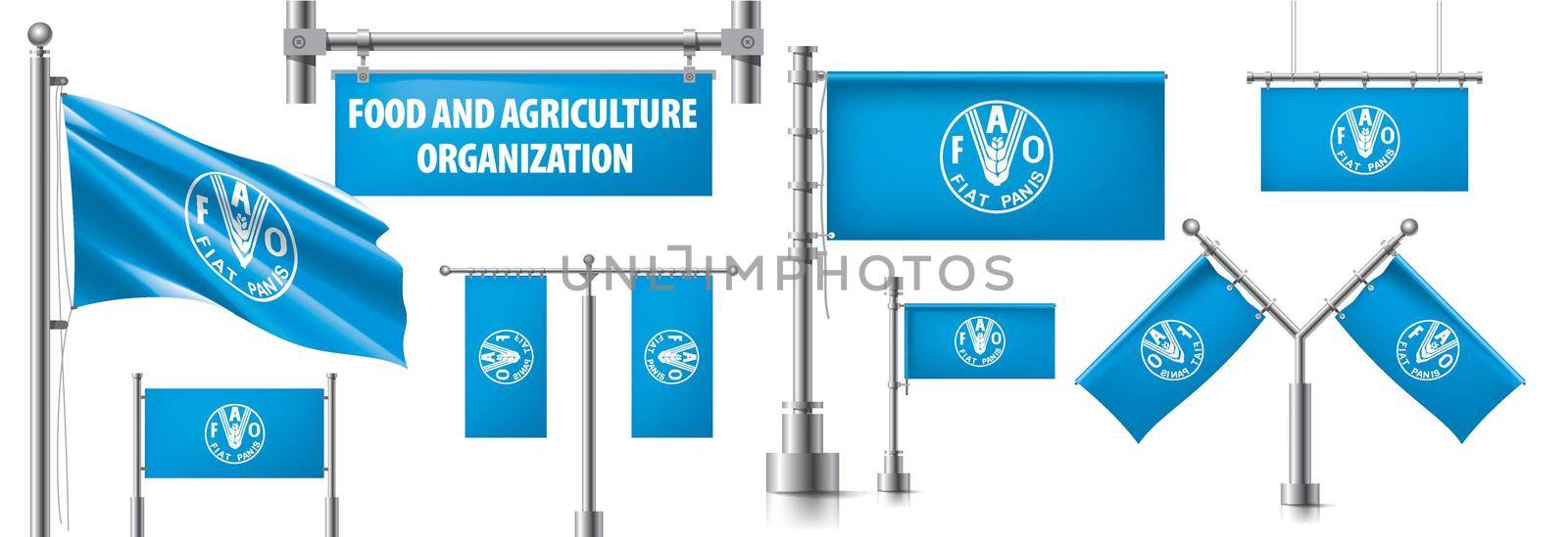 Vector set of the national flag of Food and agriculture organization in various creative designs by butenkow