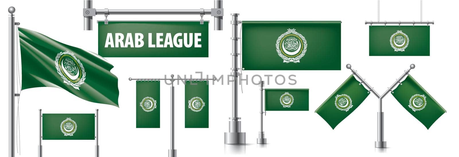 Vector set of the national flag of Arab League in various creative designs.