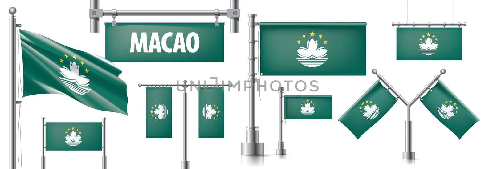 Vector set of the national flag of Macao in various creative designs.