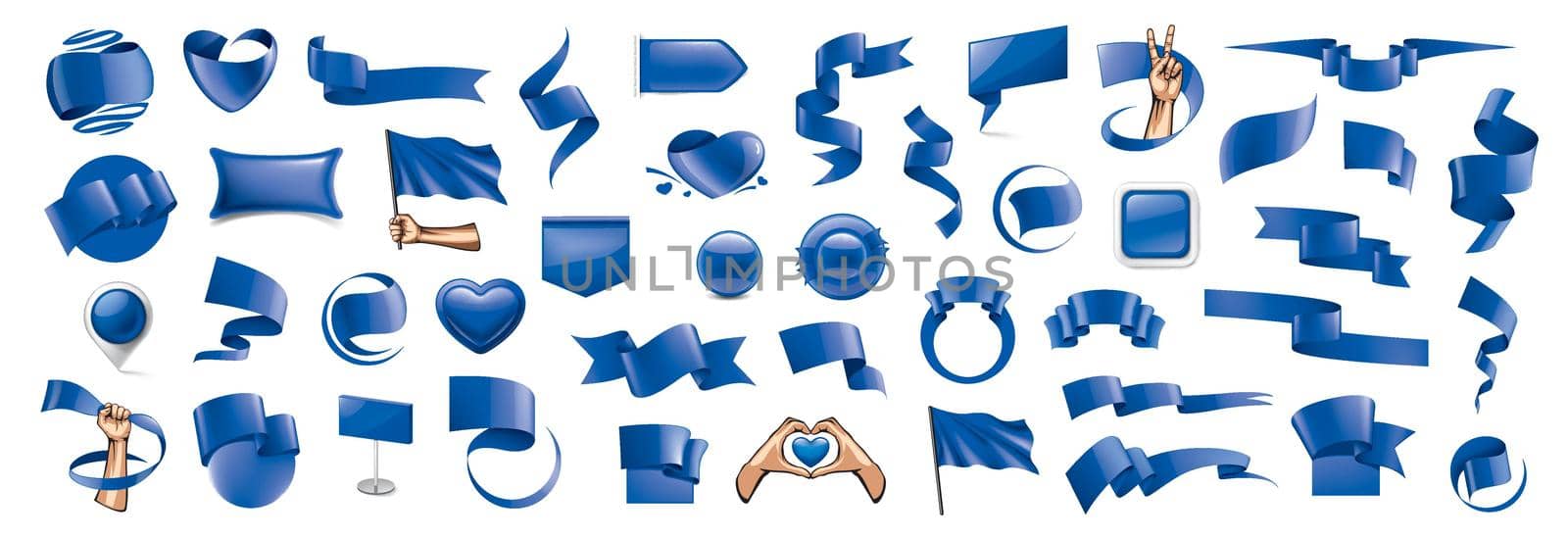 Large vector set of blue flags, ribbons and various design elements by butenkow