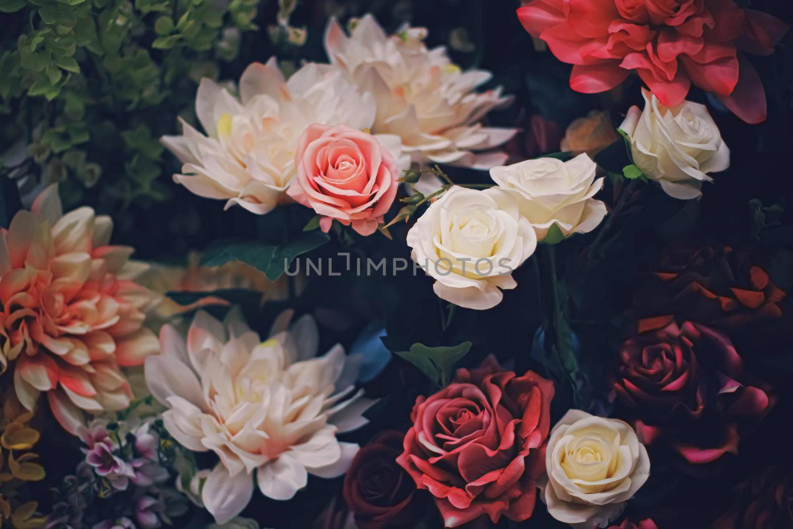 Flower arrangement as floral decoration for wedding and flowers shop decor concept